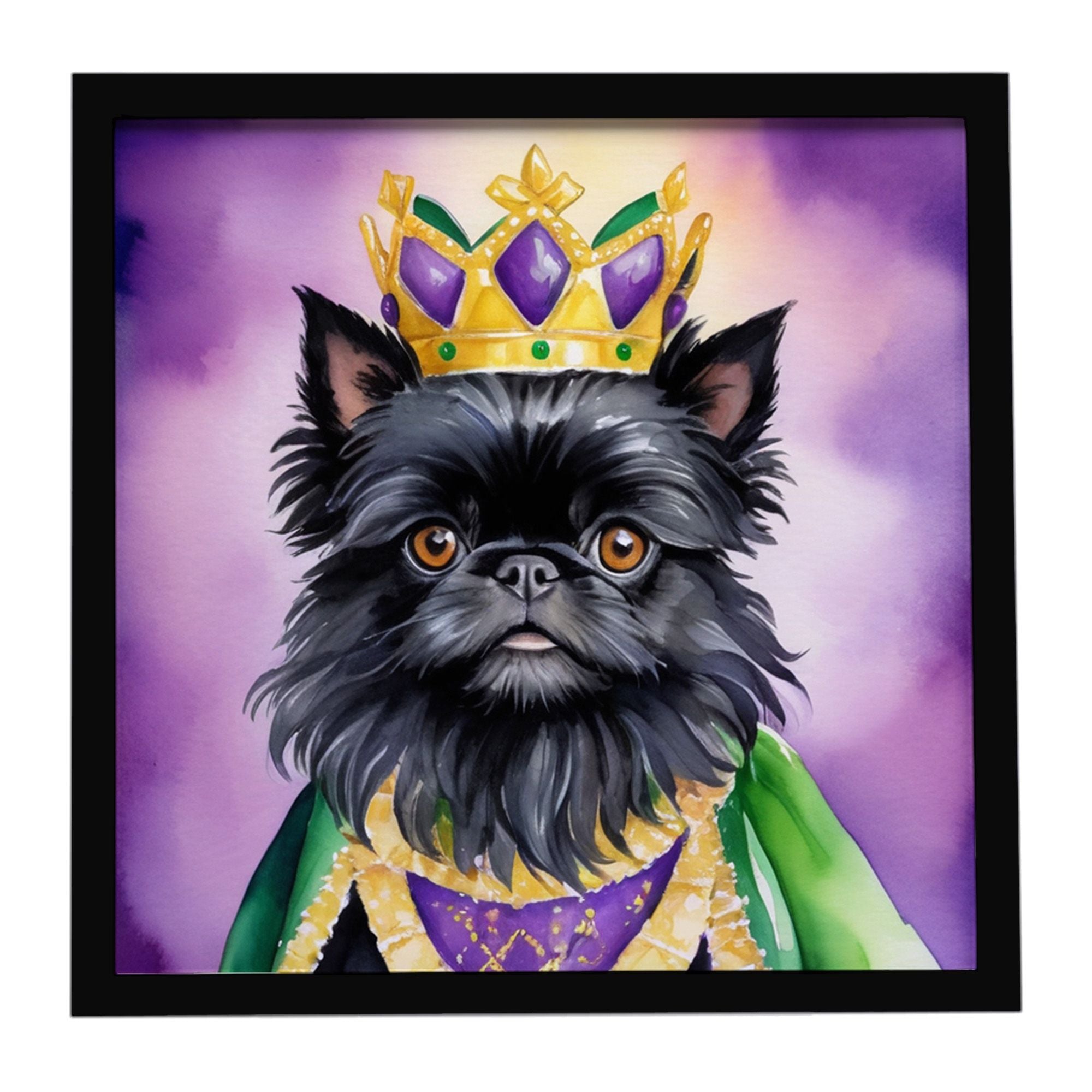 Affenpinscher King of Mardi Gras Framed Metal Print Bathroom, Kitchen, Office, Home Decor Wall Art Ready to Hang, Square, 8X8