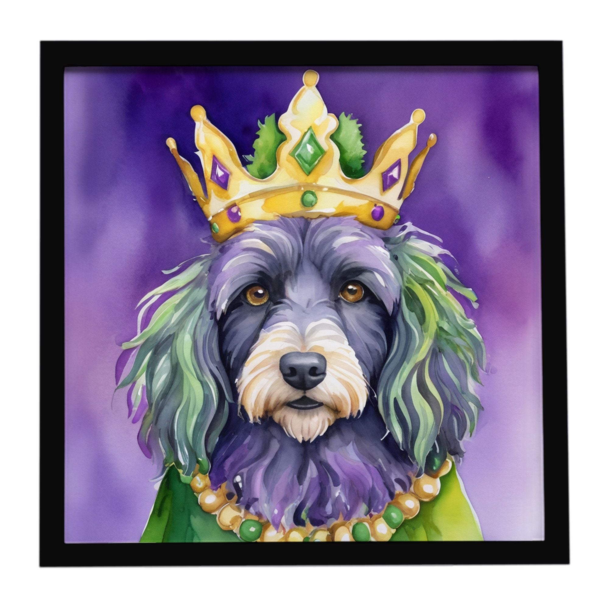 Bergamasco Sheepdog King of Mardi Gras Framed Metal Print Bathroom, Kitchen, Office, Home Decor Wall Art Ready to Hang, Square, 