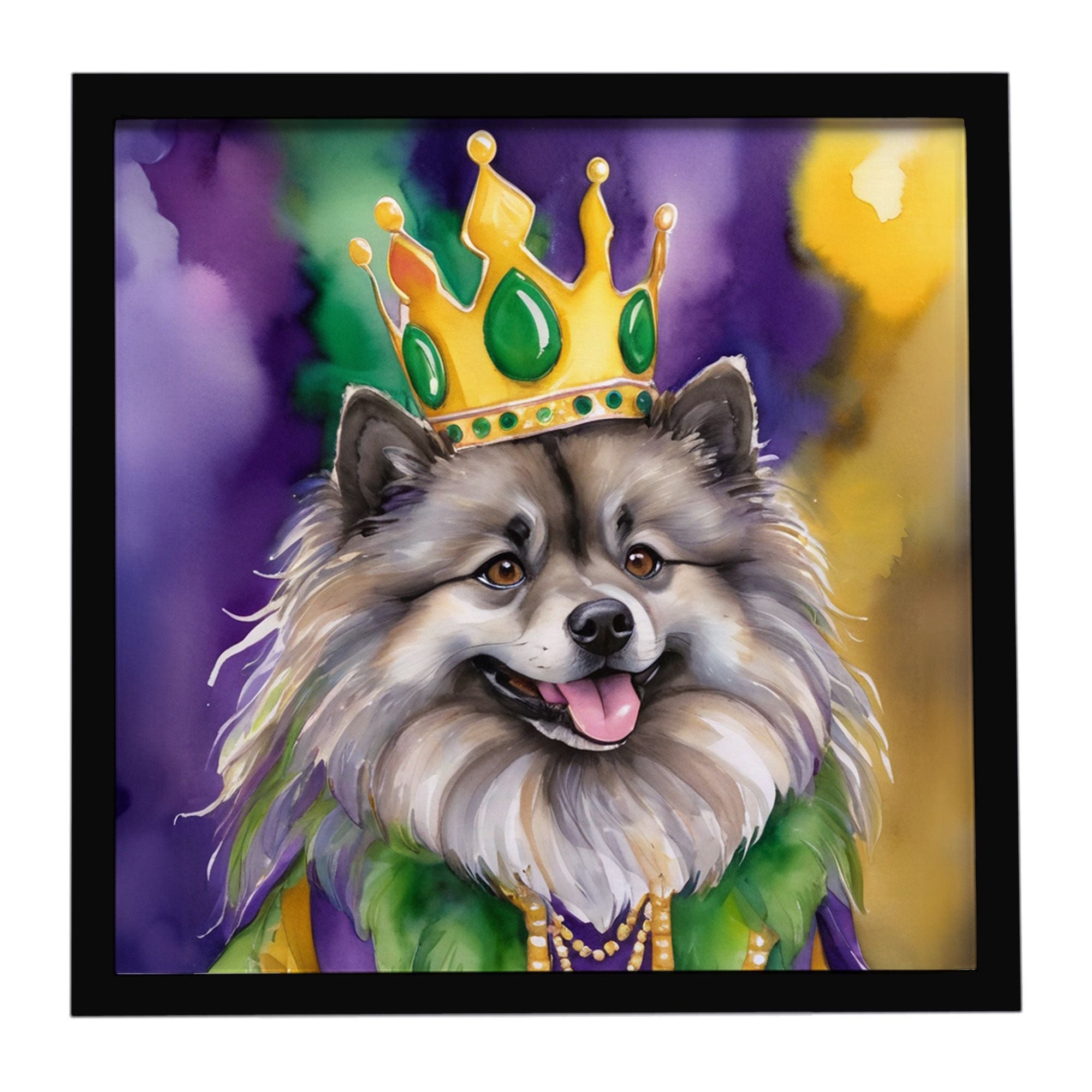 Keeshond King of Mardi Gras Framed Metal Print Bathroom, Kitchen, Office, Home Decor Wall Art Ready to Hang, Square, 8X8