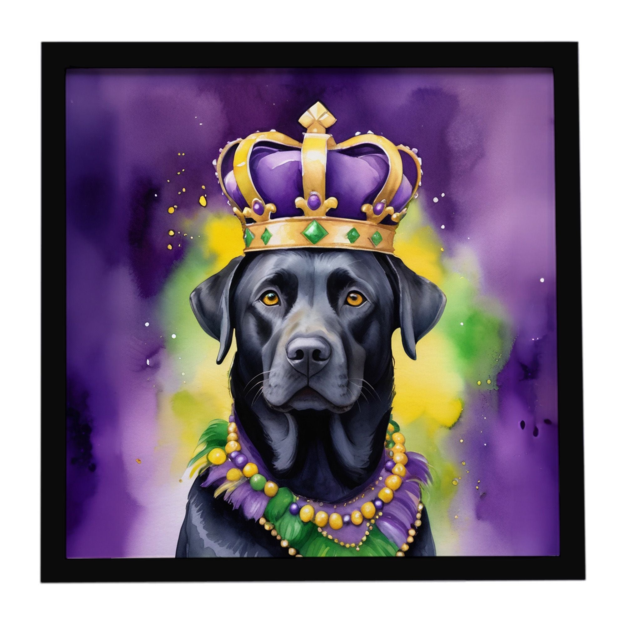 Labrador Retriever King of Mardi Gras Framed Metal Print Bathroom, Kitchen, Office, Home Decor Wall Art Ready to Hang, Square, 8
