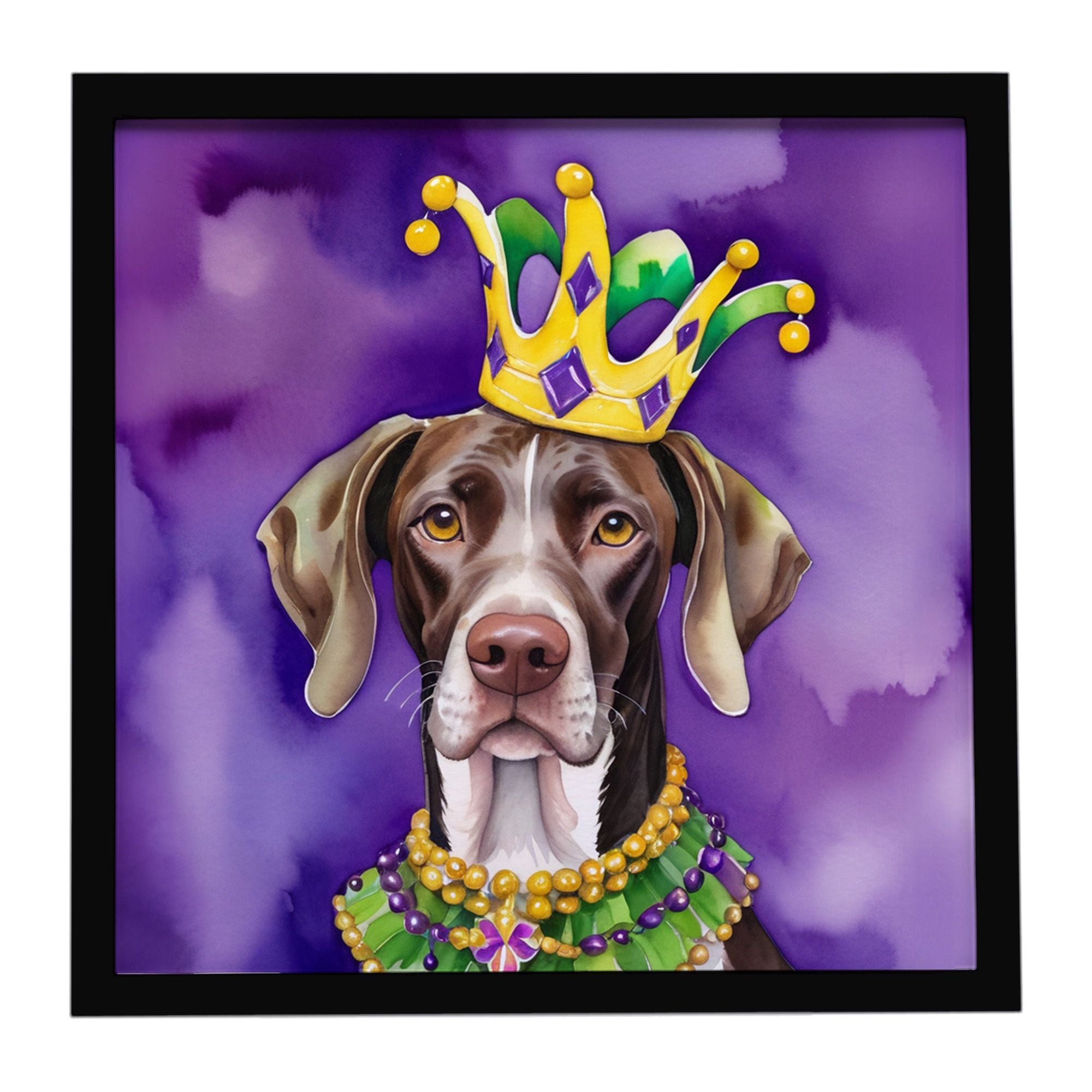 German Shorthaired Pointer King of Mardi Gras Framed Metal Print Bathroom, Kitchen, Office, Home Decor Wall Art Ready to Hang, S