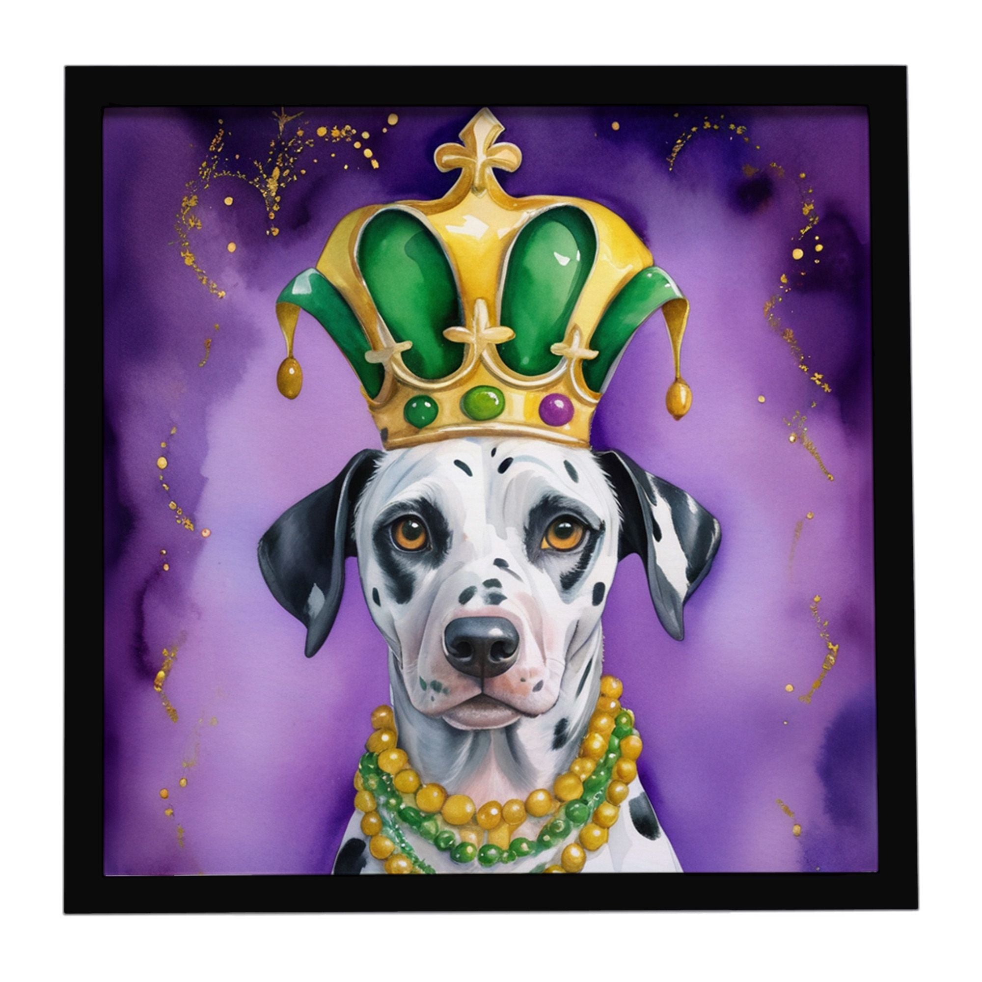 Dalmatian King of Mardi Gras Framed Metal Print Bathroom, Kitchen, Office, Home Decor Wall Art Ready to Hang, Square, 8X8