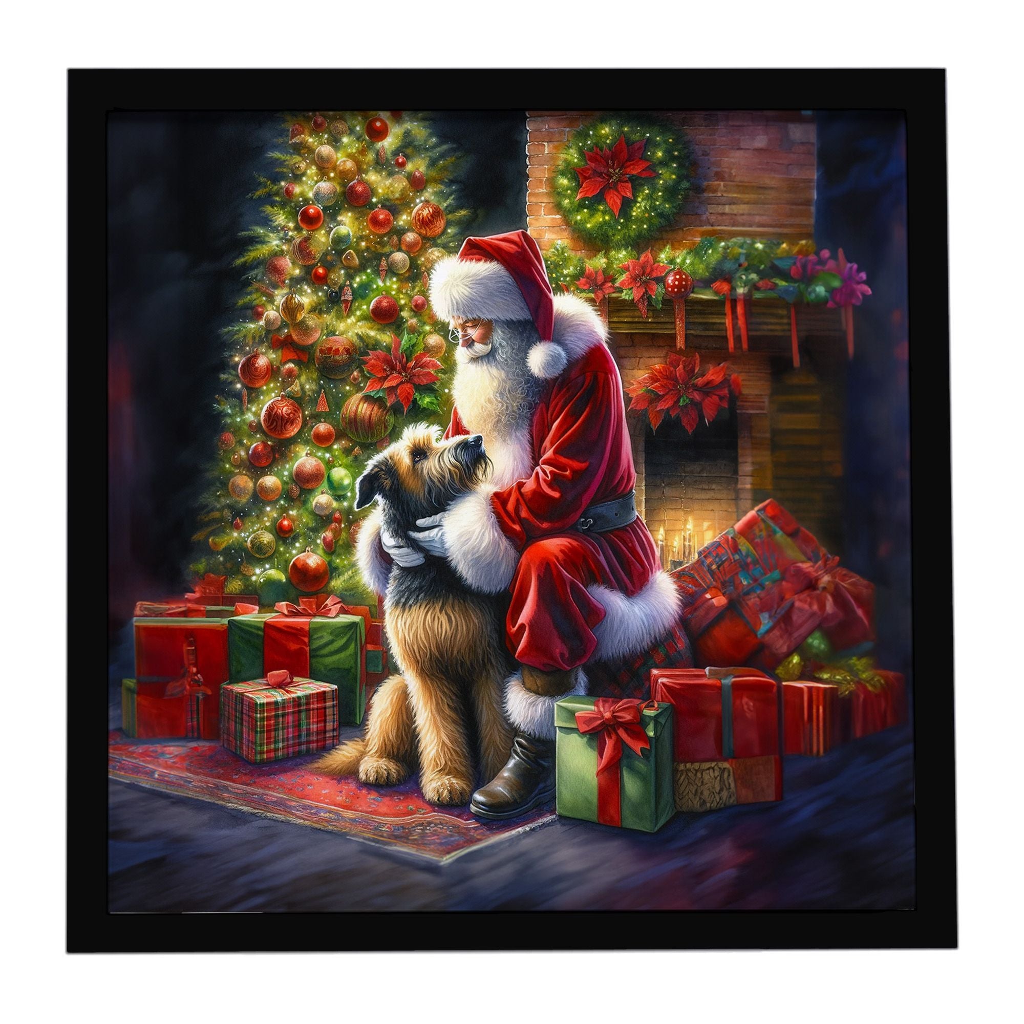 Irish Wolfhound and Santa Claus Framed Metal Print Bathroom, Kitchen, Office, Home Decor Wall Art Ready to Hang, Square, 8X8