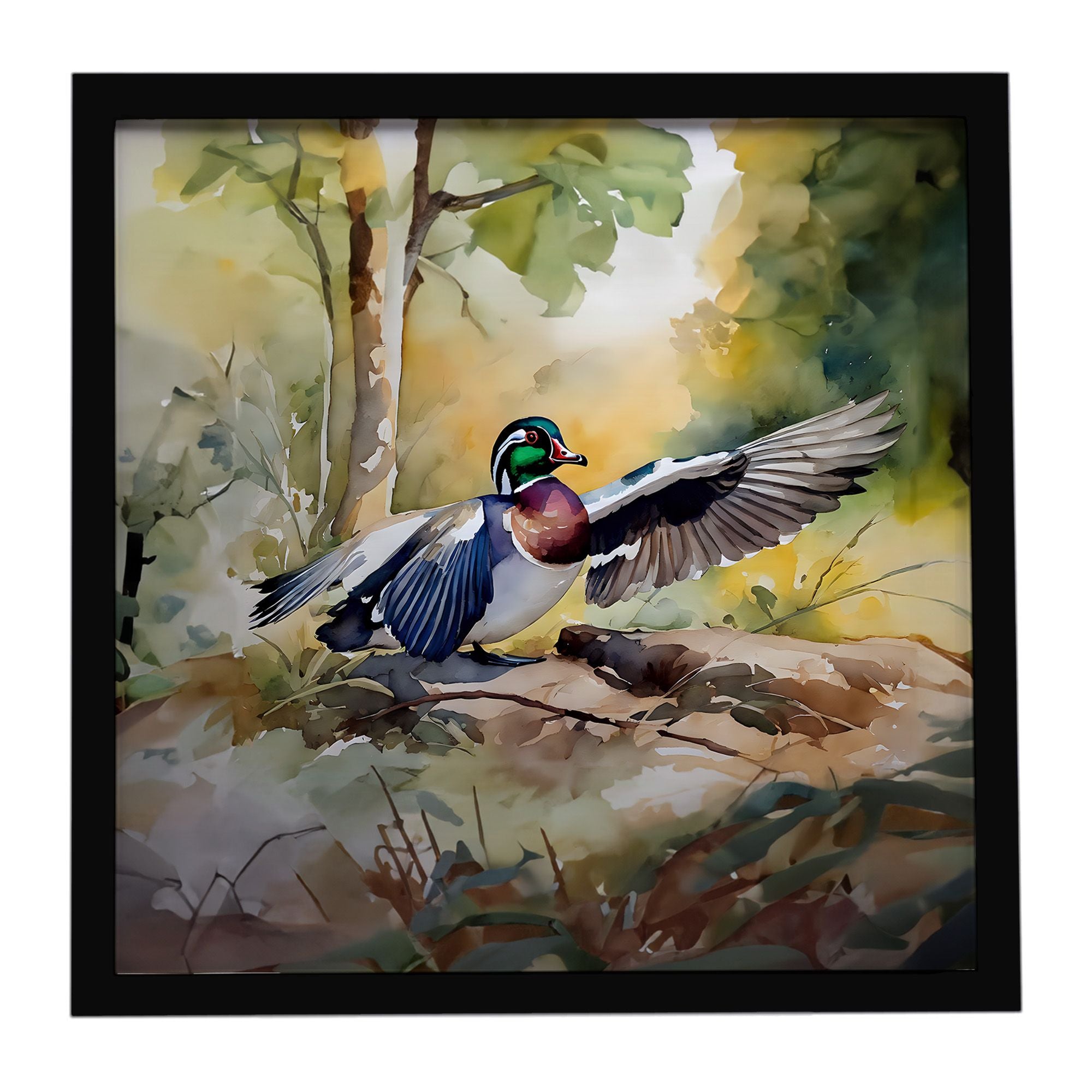 Wood Duck Framed Metal Print Bathroom, Kitchen, Office, Home Decor Wall Art Ready to Hang, Square, 8X8