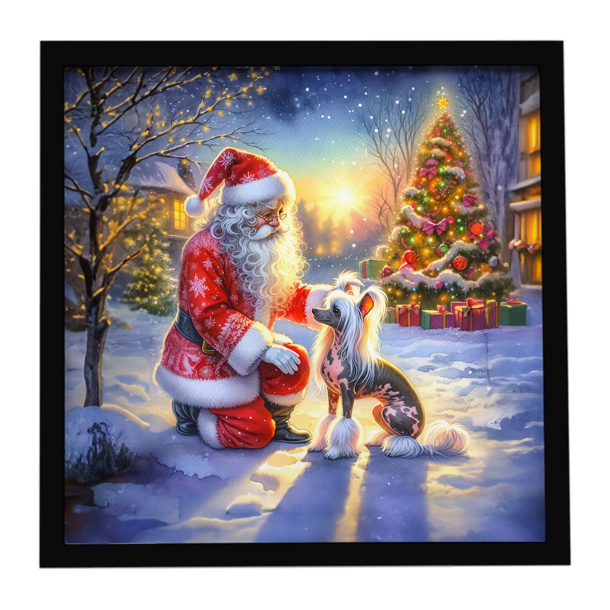 Chinese Crested and Santa Claus Framed Metal Print Bathroom, Kitchen, Office, Home Decor Wall Art Ready to Hang, Square, 8X8
