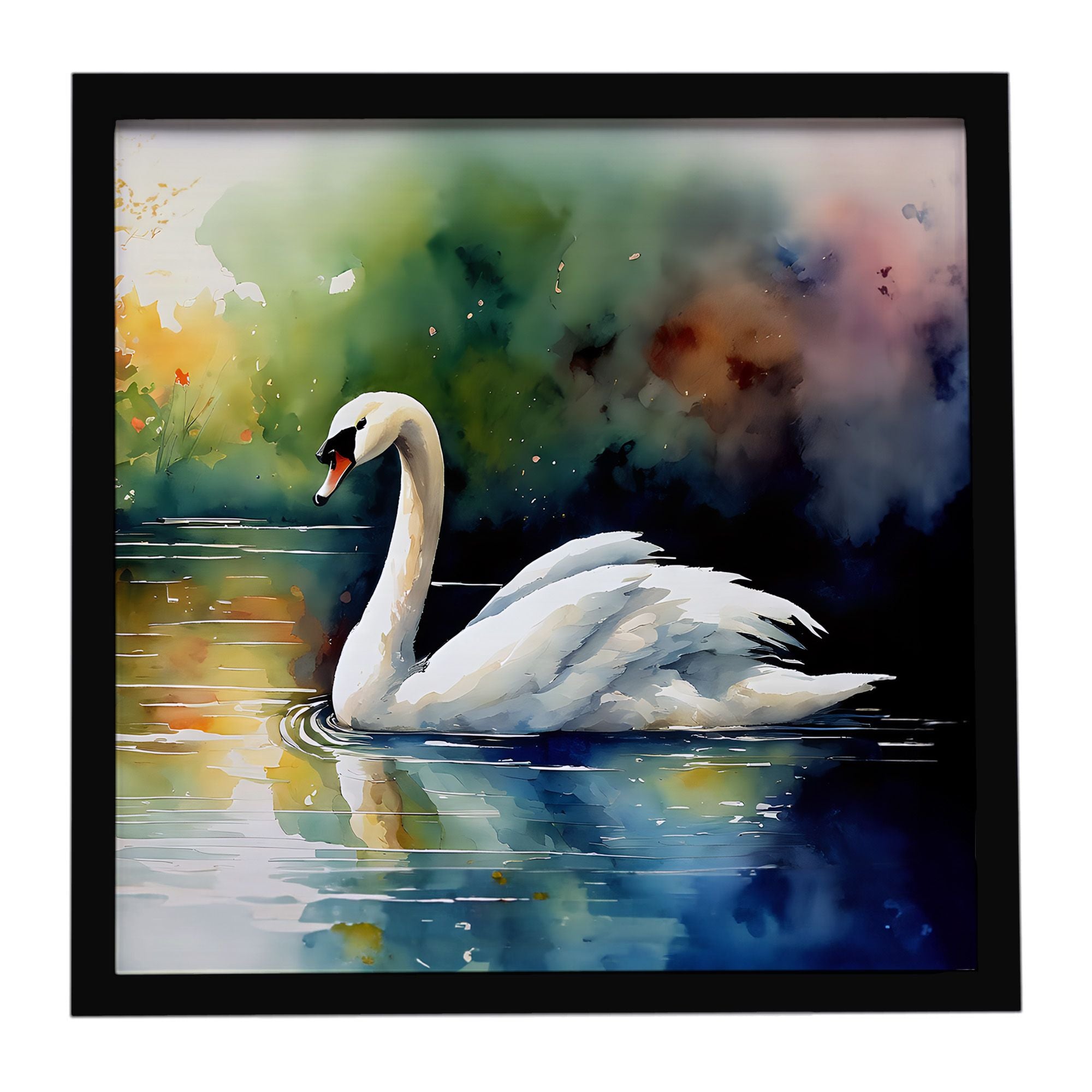 Swan Framed Metal Print Bathroom, Kitchen, Office, Home Decor Wall Art Ready to Hang, Square, 8X8