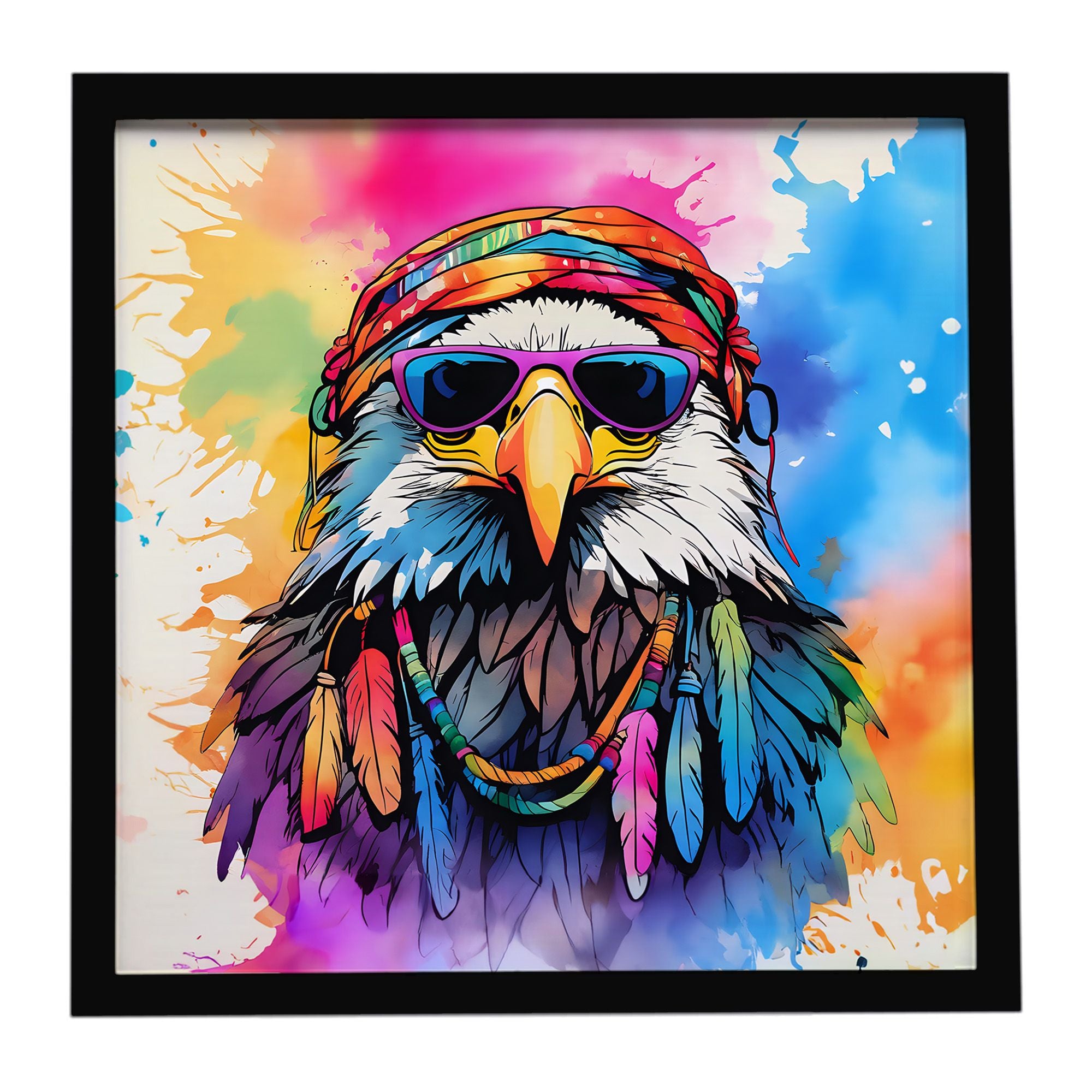 Hippie Animal Eagle Framed Metal Print Bathroom, Kitchen, Office, Home Decor Wall Art Ready to Hang, Square, 8X8