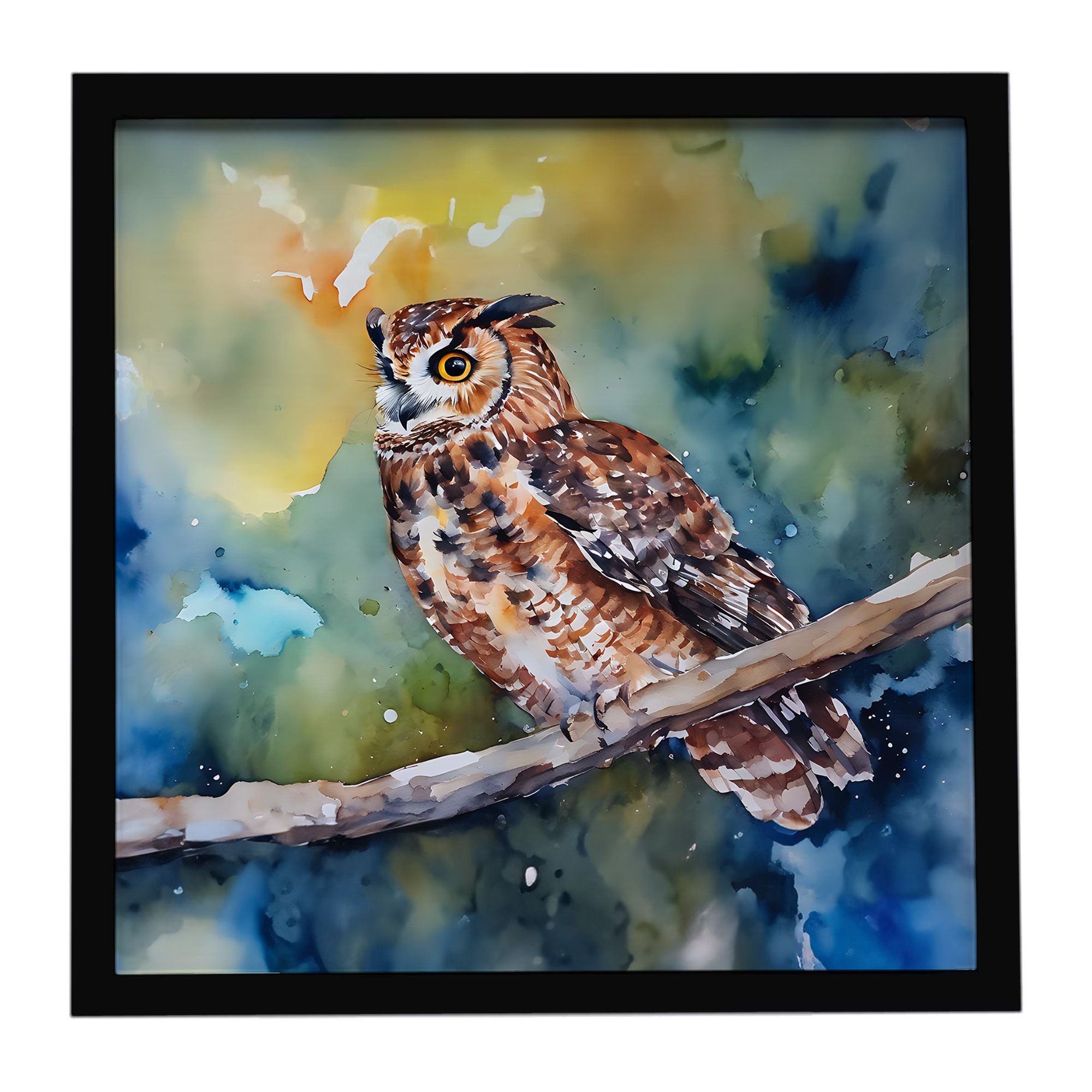 Tawny Owl Framed Metal Print Bathroom, Kitchen, Office, Home Decor Wall Art Ready to Hang, Square, 8X8