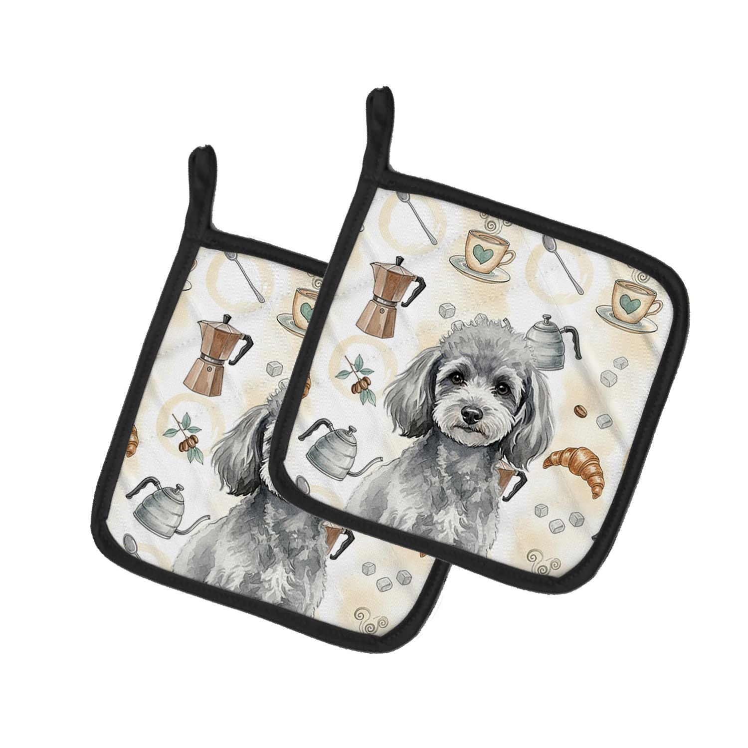Toy Silver Poodle Coffee Bar Pair of Pot Holders Pair 7.5x7.5 Quilted Insulated Hot Pads Decorative Kitchen Gift Made in USA