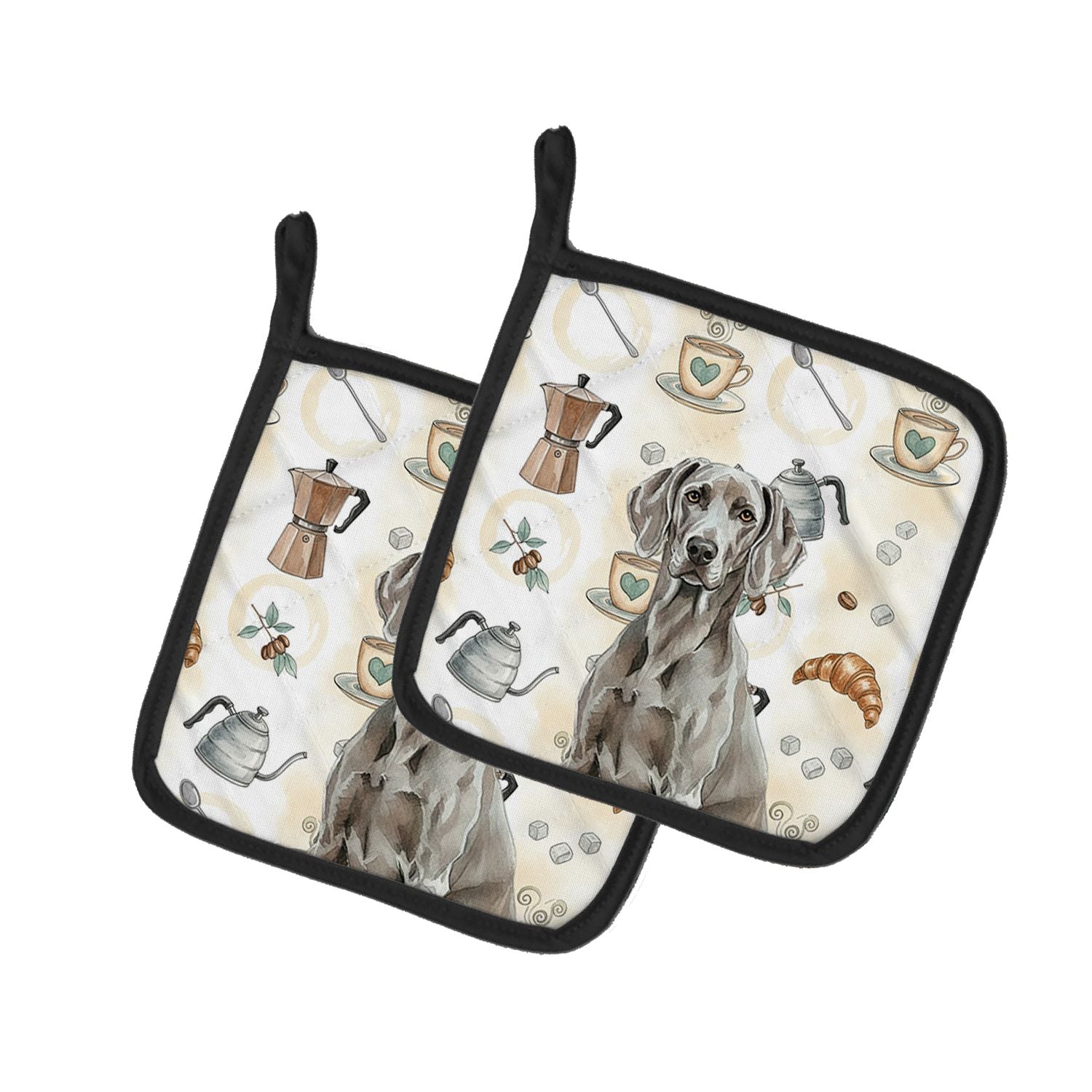 Weimaraner Coffee Bar Pair of Pot Holders Pair 7.5x7.5 Quilted Insulated Hot Pads Decorative Kitchen Gift Made in USA