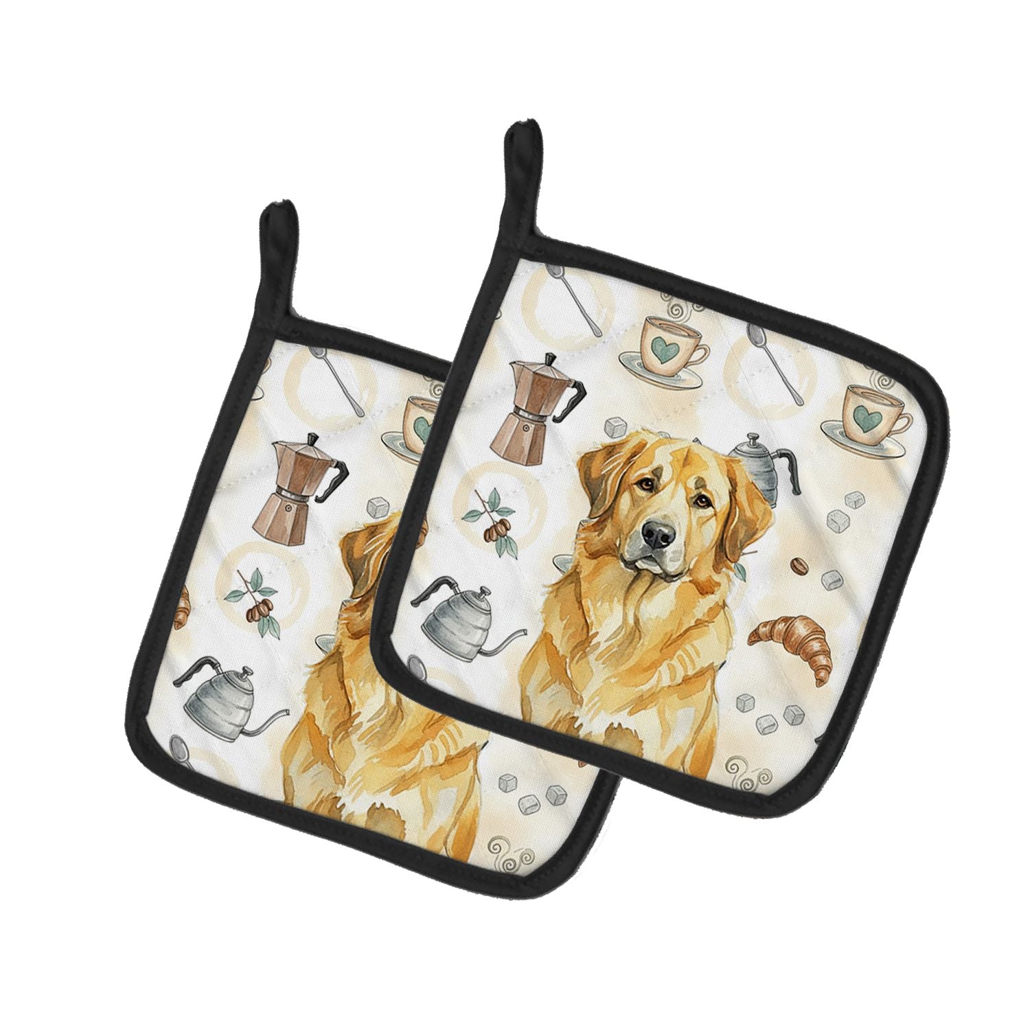 Lion Yellow Leonberger Coffee Bar Pair of Pot Holders Pair 7.5x7.5 Quilted Insulated Hot Pads Decorative Kitchen Gift Made in US