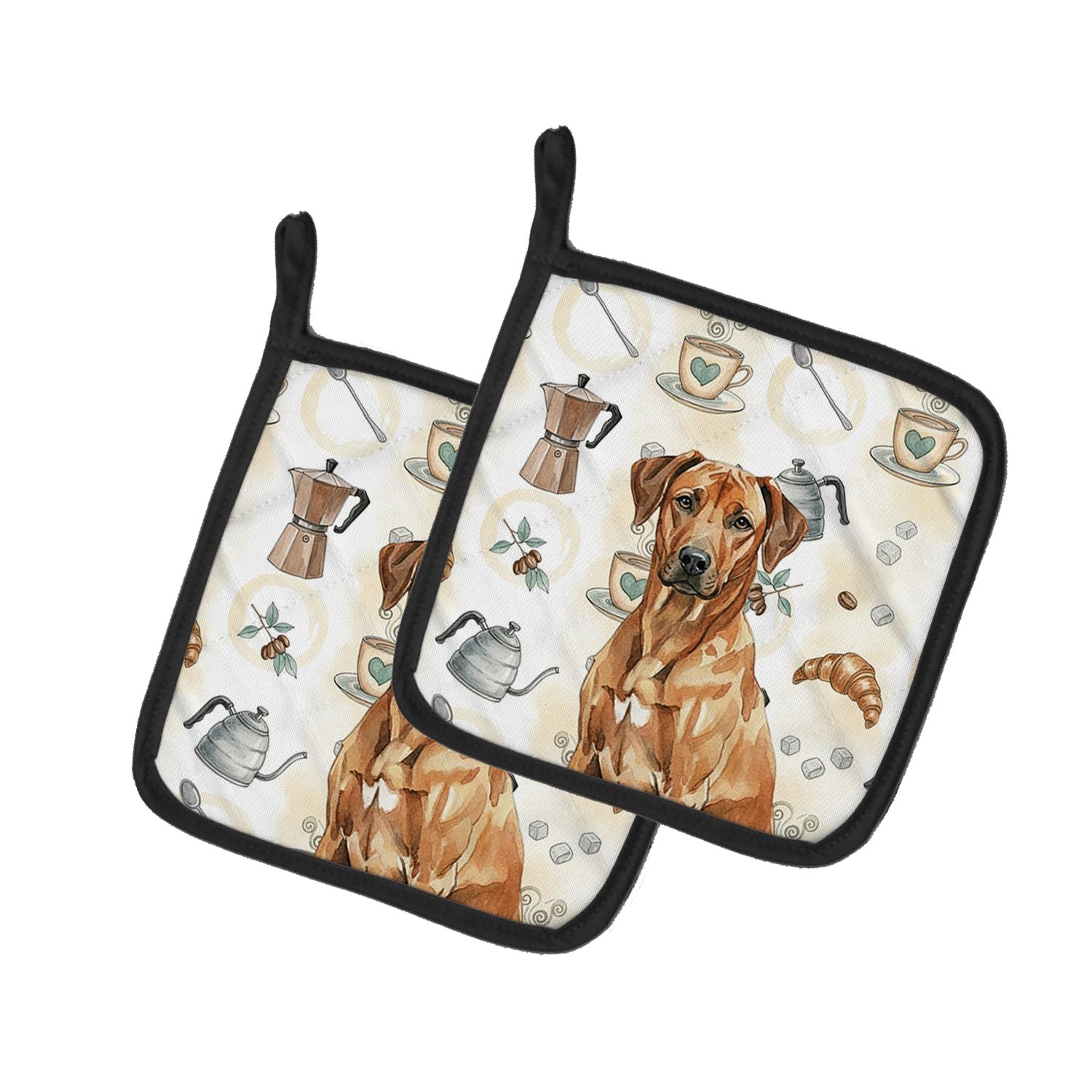Rhodesian Ridgeback Coffee Bar Pair of Pot Holders Pair 7.5x7.5 Quilted Insulated Hot Pads Decorative Kitchen Gift Made in USA