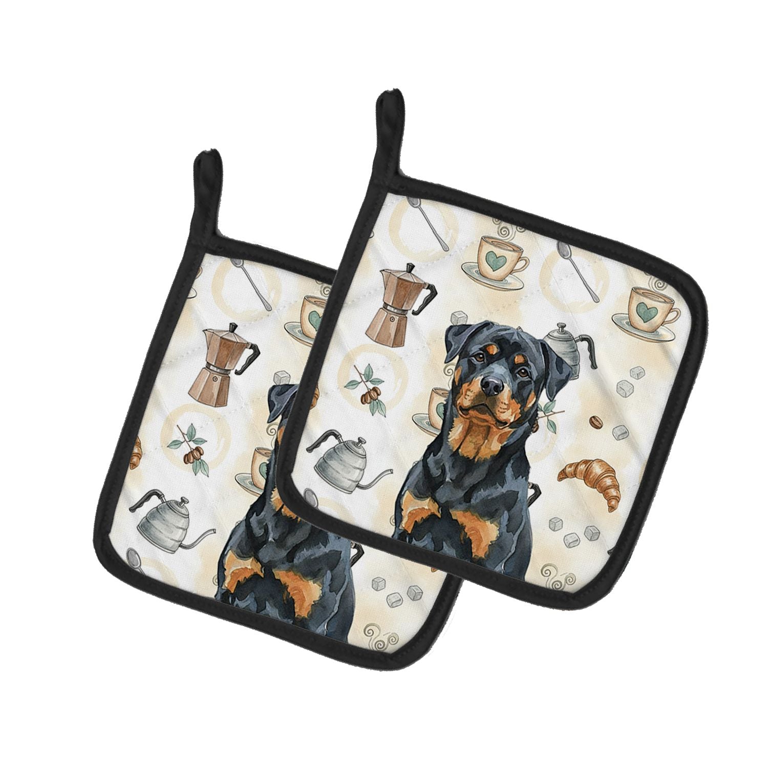 Rottweiler Coffee Bar Pair of Pot Holders Pair 7.5x7.5 Quilted Insulated Hot Pads Decorative Kitchen Gift Made in USA