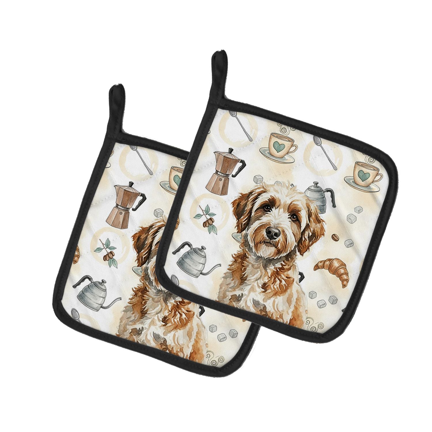 Lagotto Romagnolo Coffee Bar Pair of Pot Holders Pair 7.5x7.5 Quilted Insulated Hot Pads Decorative Kitchen Gift Made in USA