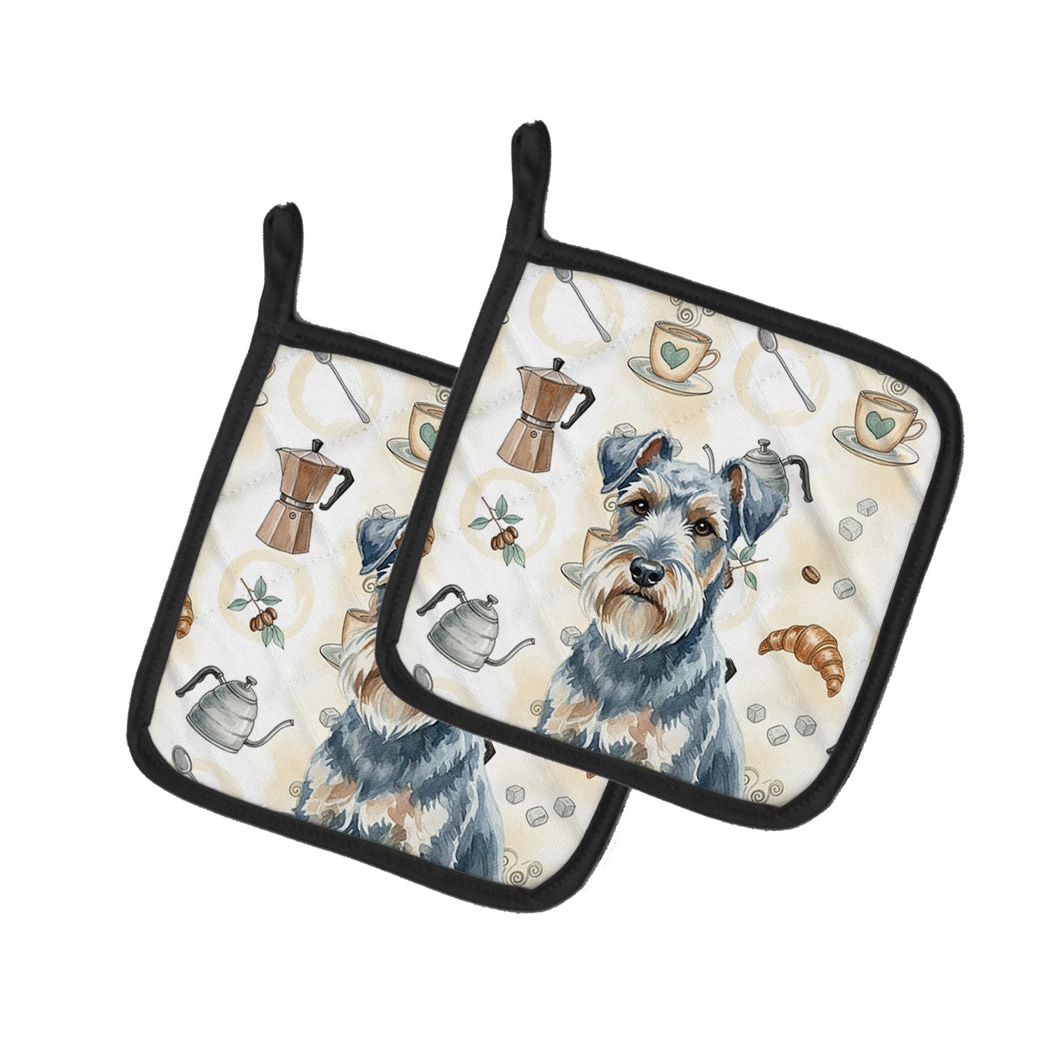 Blue Lakeland Terrier Coffee Bar Pair of Pot Holders Pair 7.5x7.5 Quilted Insulated Hot Pads Decorative Kitchen Gift Made in USA