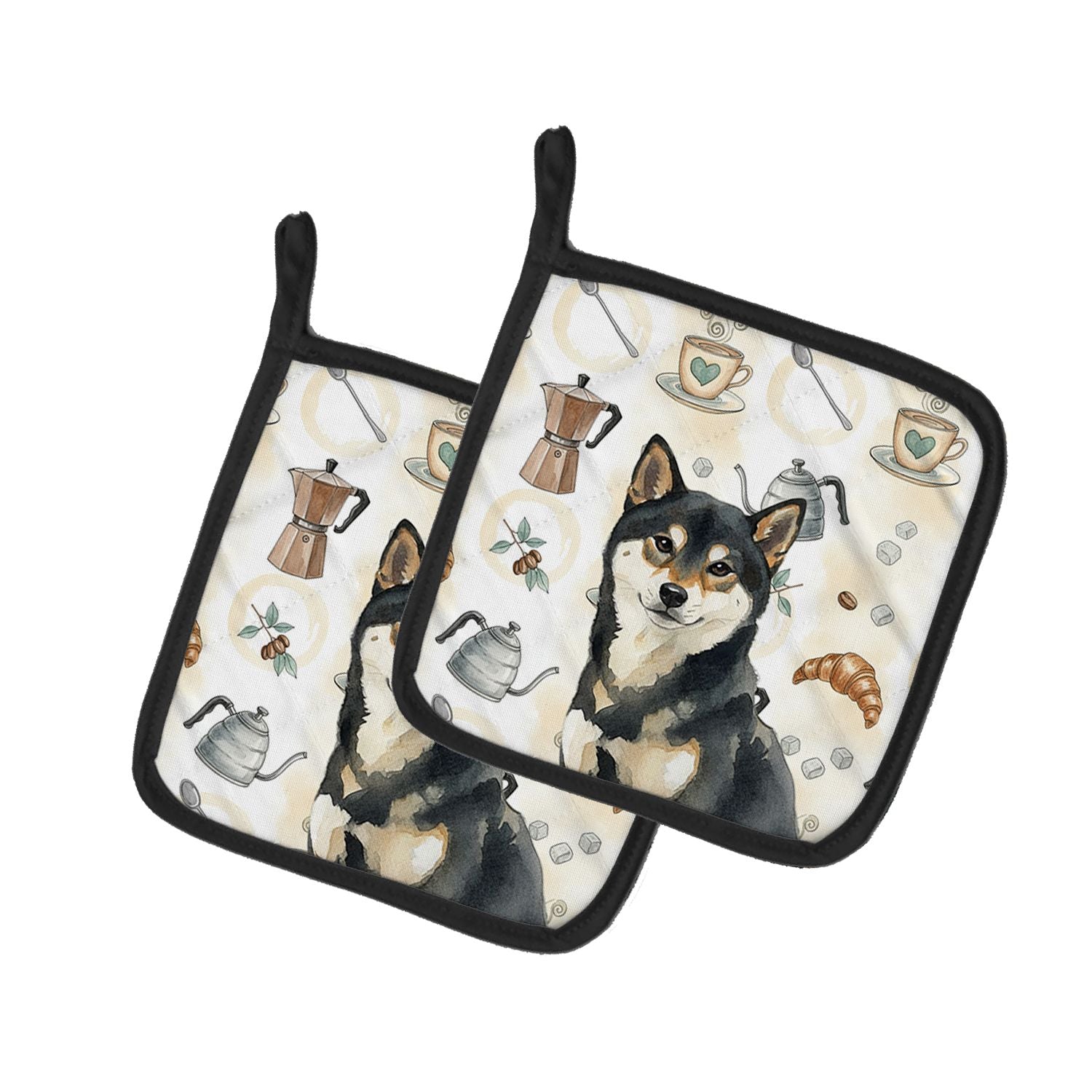 Black and Tan Shiba Inu Coffee Bar Pair of Pot Holders Pair 7.5x7.5 Quilted Insulated Hot Pads Decorative Kitchen Gift Made in U