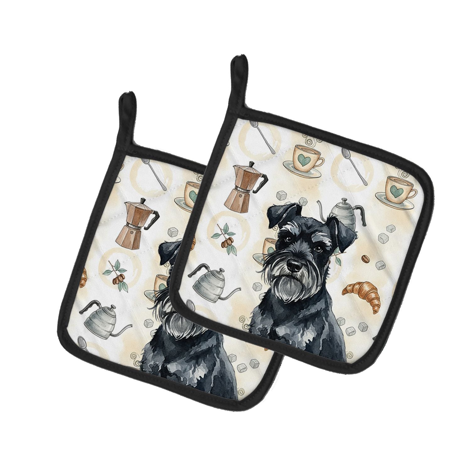 Black Miniature Schnauzer Coffee Bar Pair of Pot Holders Pair 7.5x7.5 Quilted Insulated Hot Pads Decorative Kitchen Gift Made in