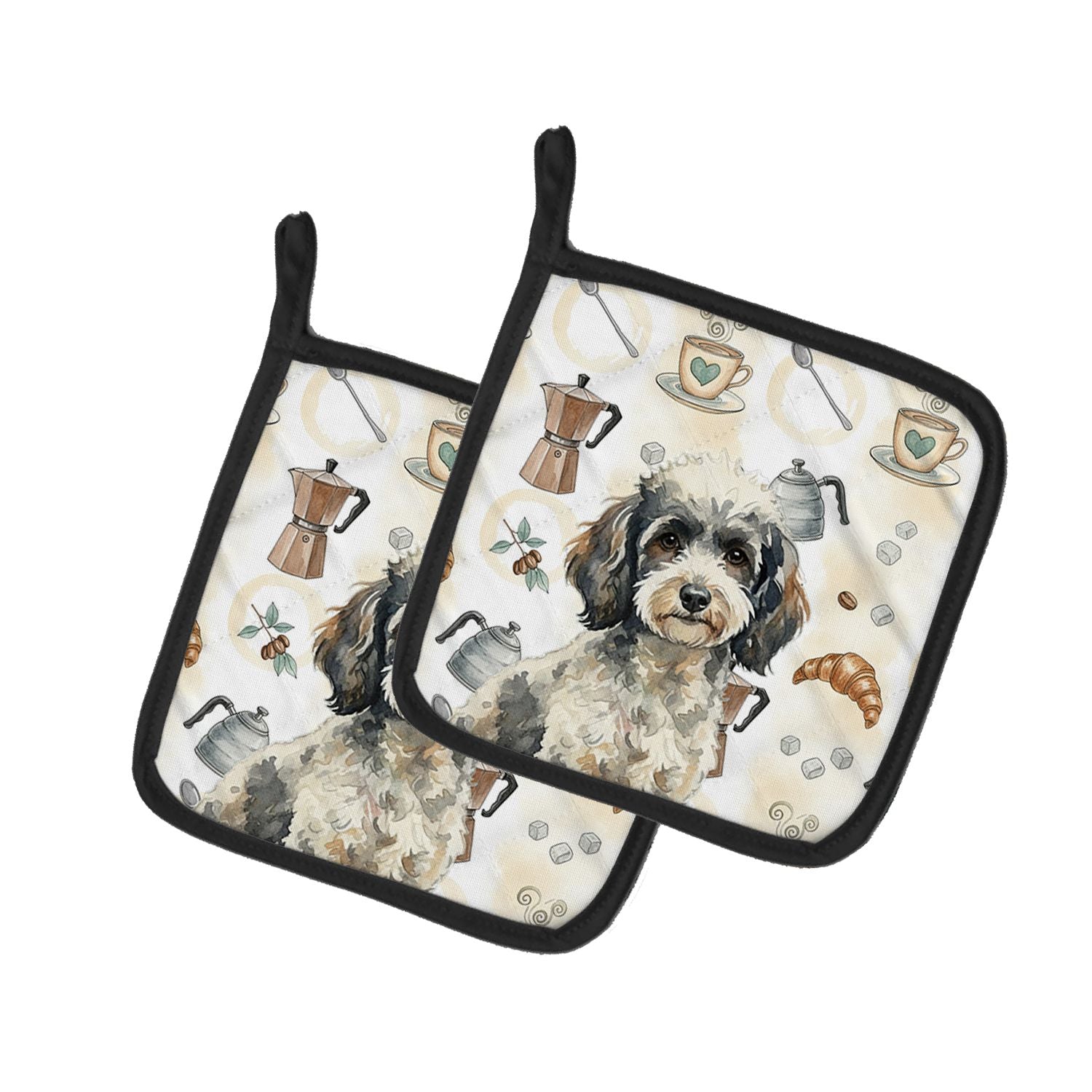 Toy Parti Poodle Coffee Bar Pair of Pot Holders Pair 7.5x7.5 Quilted Insulated Hot Pads Decorative Kitchen Gift Made in USA
