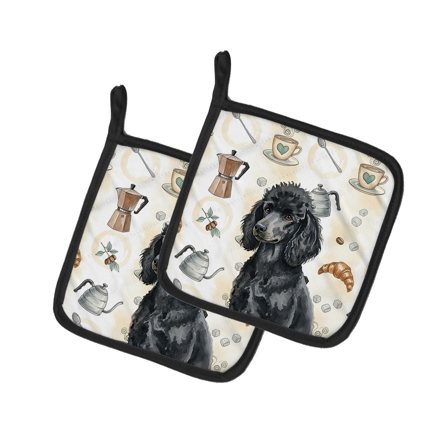 Standard Black Poodle Coffee Bar Pair of Pot Holders Pair 7.5x7.5 Quilted Insulated Hot Pads Decorative Kitchen Gift Made in USA