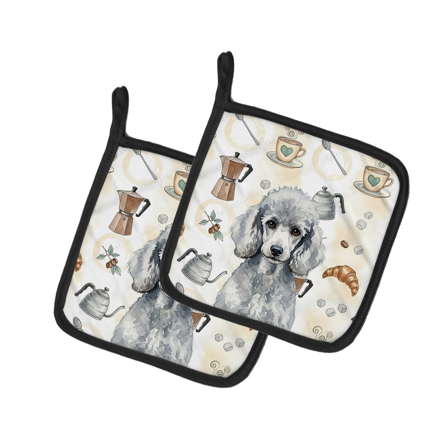 Standard Silver Poodle Coffee Bar Pair of Pot Holders Pair 7.5x7.5 Quilted Insulated Hot Pads Decorative Kitchen Gift Made in US