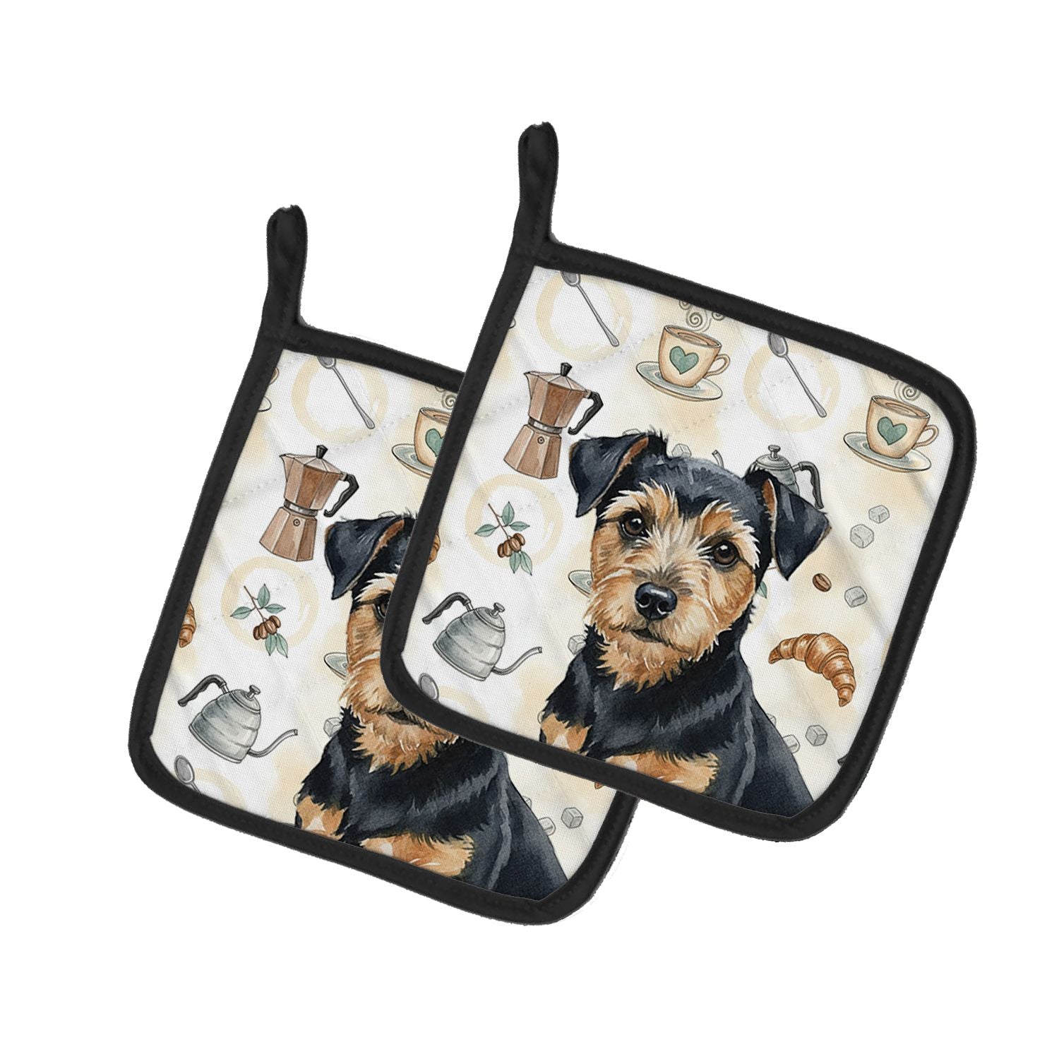 Black and Tan Norfolk Terrier Coffee Bar Pair of Pot Holders Pair 7.5x7.5 Quilted Insulated Hot Pads Decorative Kitchen Gift Mad