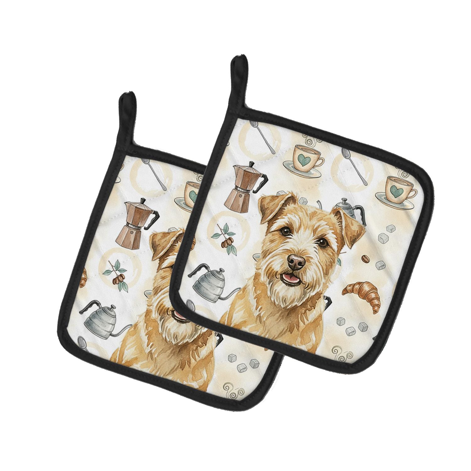 Wheaten Norfolk Terrier Coffee Bar Pair of Pot Holders Pair 7.5x7.5 Quilted Insulated Hot Pads Decorative Kitchen Gift Made in U