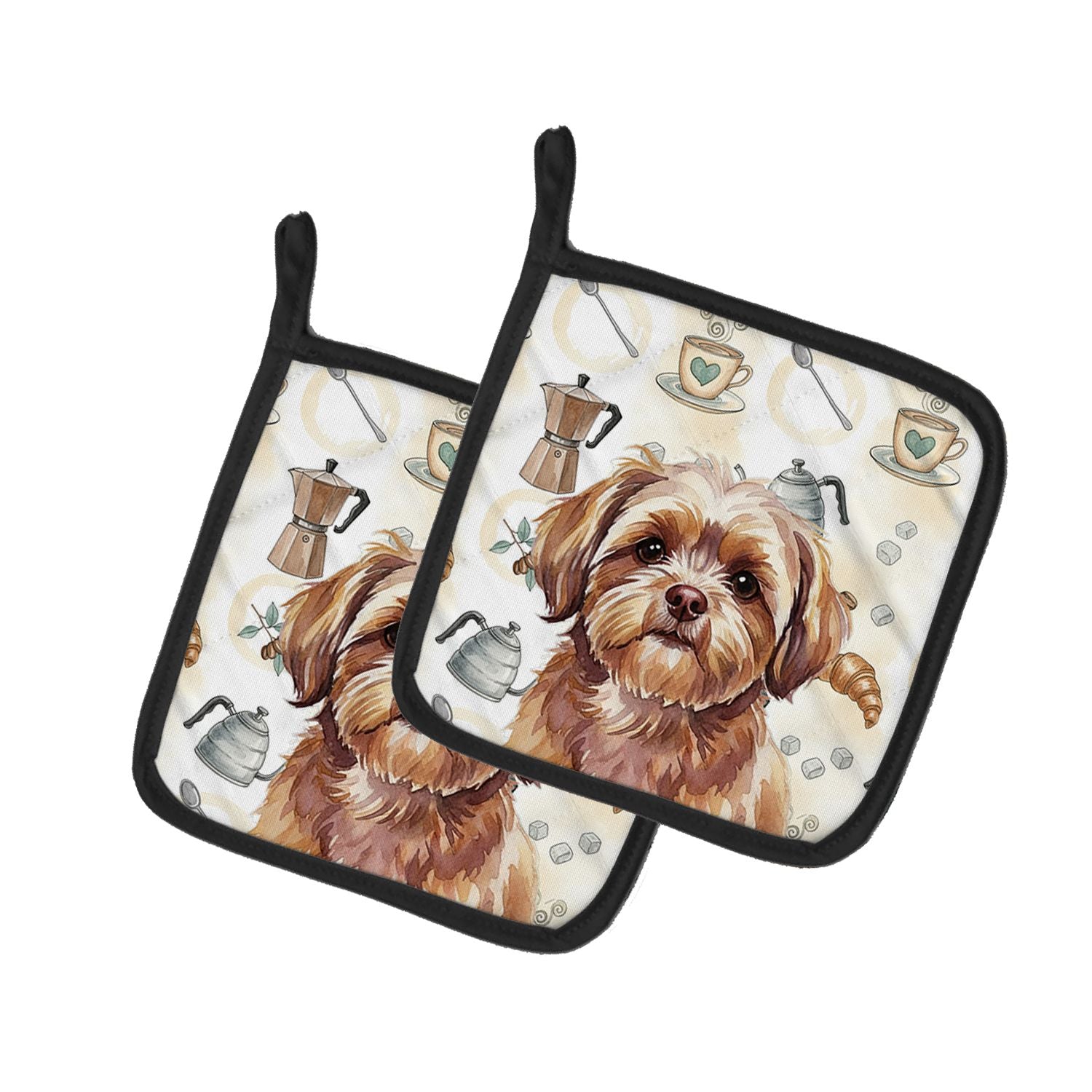 Liver Shih Tzu Coffee Bar Pair of Pot Holders Pair 7.5x7.5 Quilted Insulated Hot Pads Decorative Kitchen Gift Made in USA