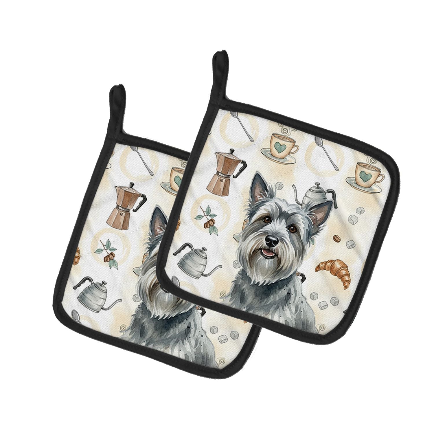 Gray Skye Terrier Coffee Bar Pair of Pot Holders Pair 7.5x7.5 Quilted Insulated Hot Pads Decorative Kitchen Gift Made in USA