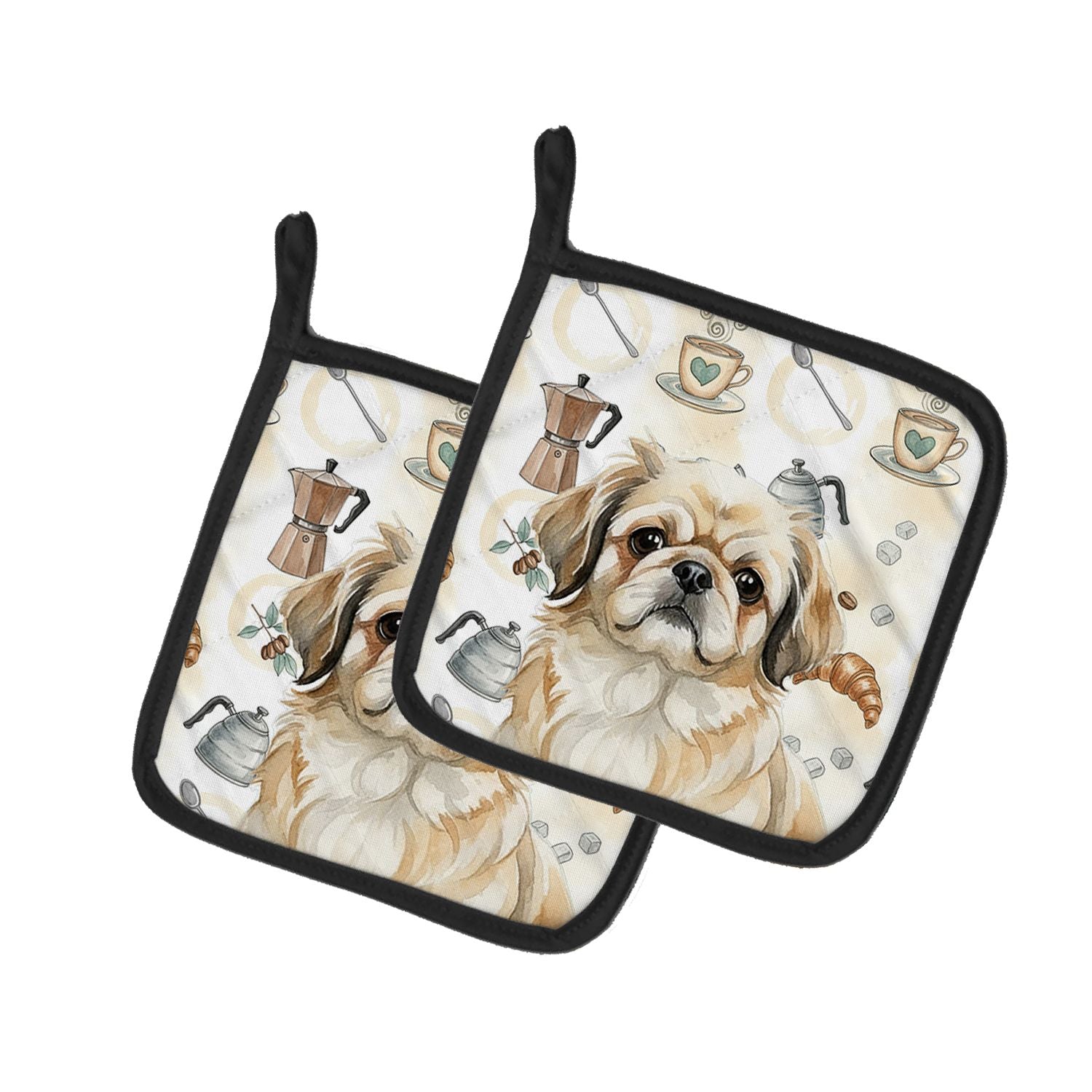 Fawn Pekingese Coffee Bar Pair of Pot Holders Pair 7.5x7.5 Quilted Insulated Hot Pads Decorative Kitchen Gift Made in USA