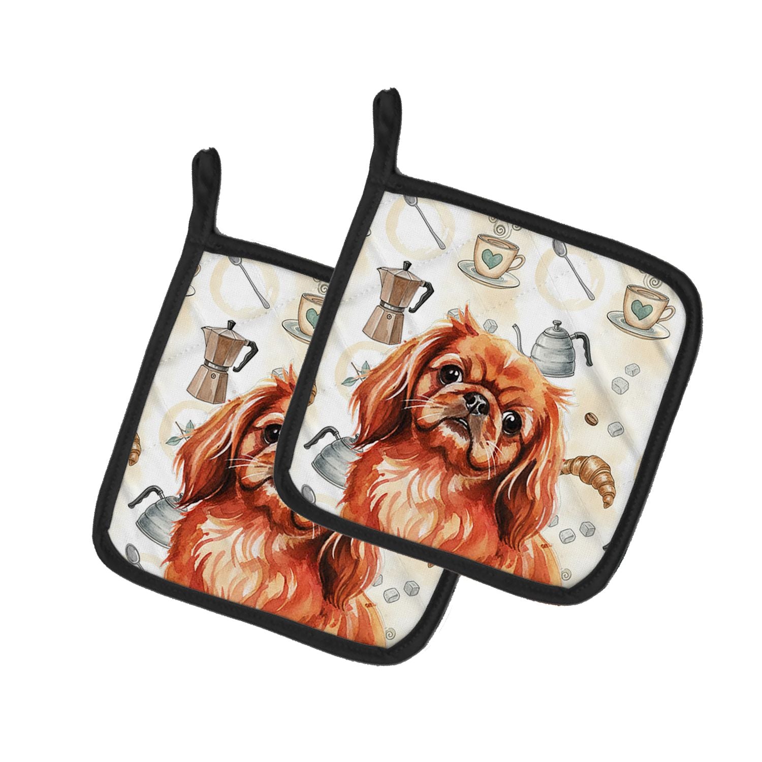 Red Pekingese Coffee Bar Pair of Pot Holders Pair 7.5x7.5 Quilted Insulated Hot Pads Decorative Kitchen Gift Made in USA