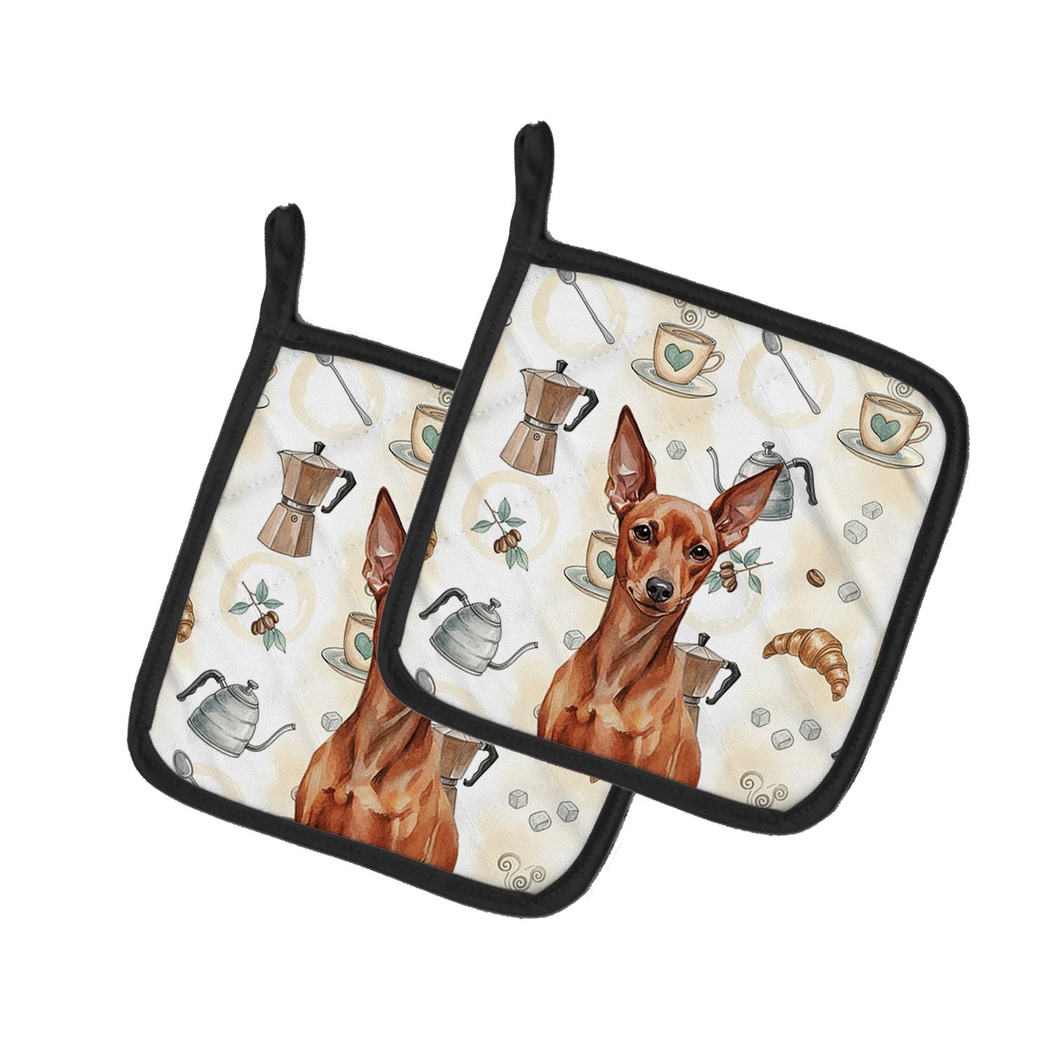 Red Miniature Pinscher Min Pin Coffee Bar Pair of Pot Holders Pair 7.5x7.5 Quilted Insulated Hot Pads Decorative Kitchen Gift Ma
