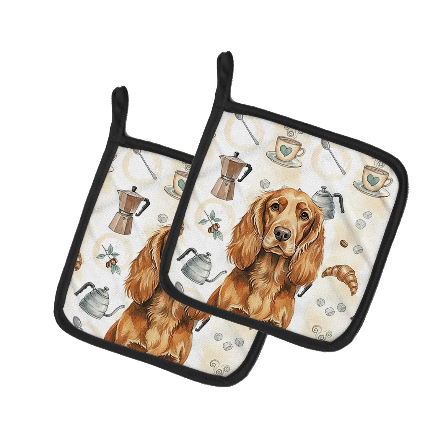 Sussex Spaniel Coffee Bar Pair of Pot Holders Pair 7.5x7.5 Quilted Insulated Hot Pads Decorative Kitchen Gift Made in USA