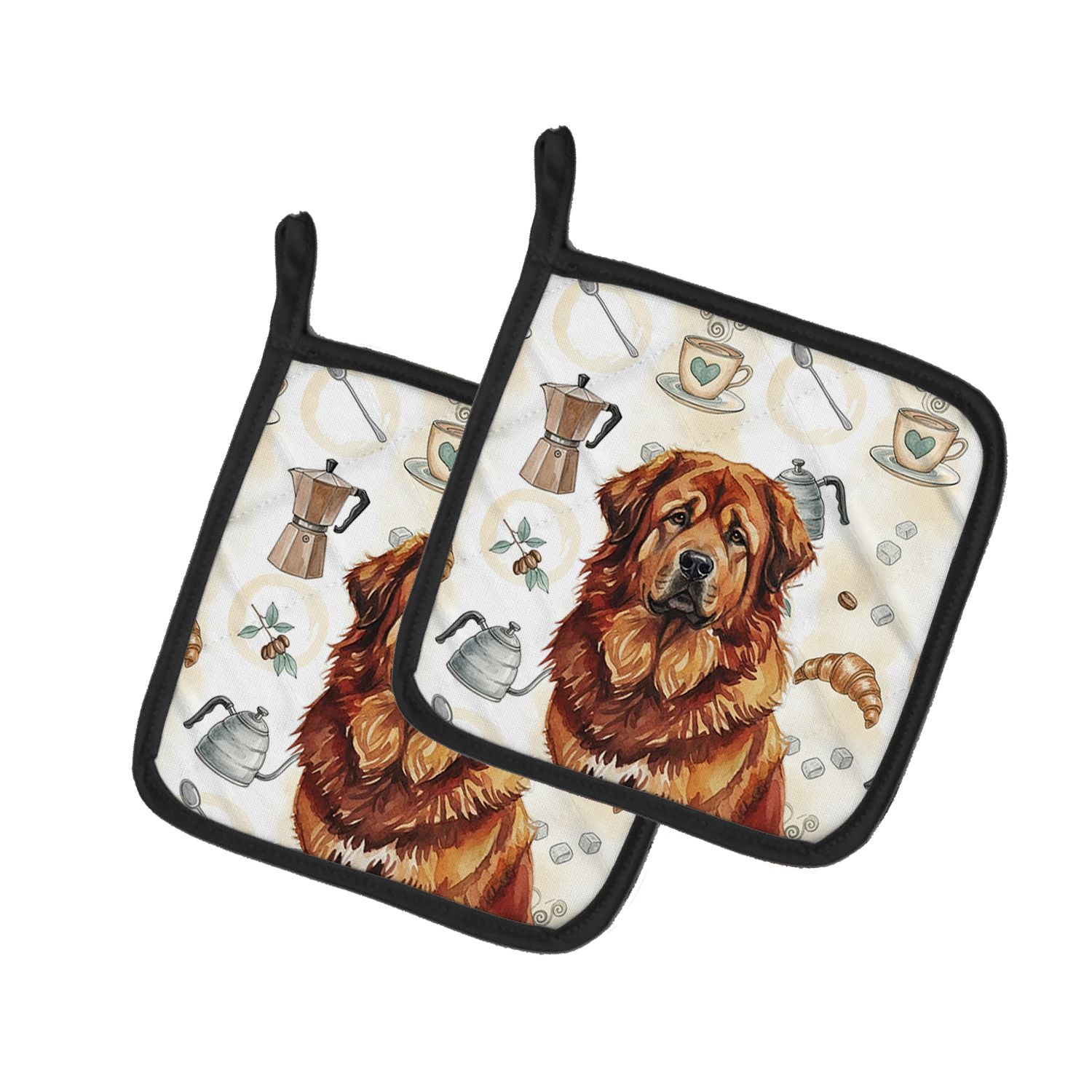 Red Gold Tibetan Mastiff Coffee Bar Pair of Pot Holders Pair 7.5x7.5 Quilted Insulated Hot Pads Decorative Kitchen Gift Made in 