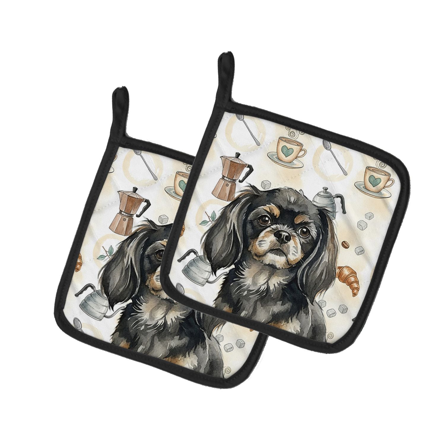 Black and Tan Tibetan Spaniel Coffee Bar Pair of Pot Holders Pair 7.5x7.5 Quilted Insulated Hot Pads Decorative Kitchen Gift Mad