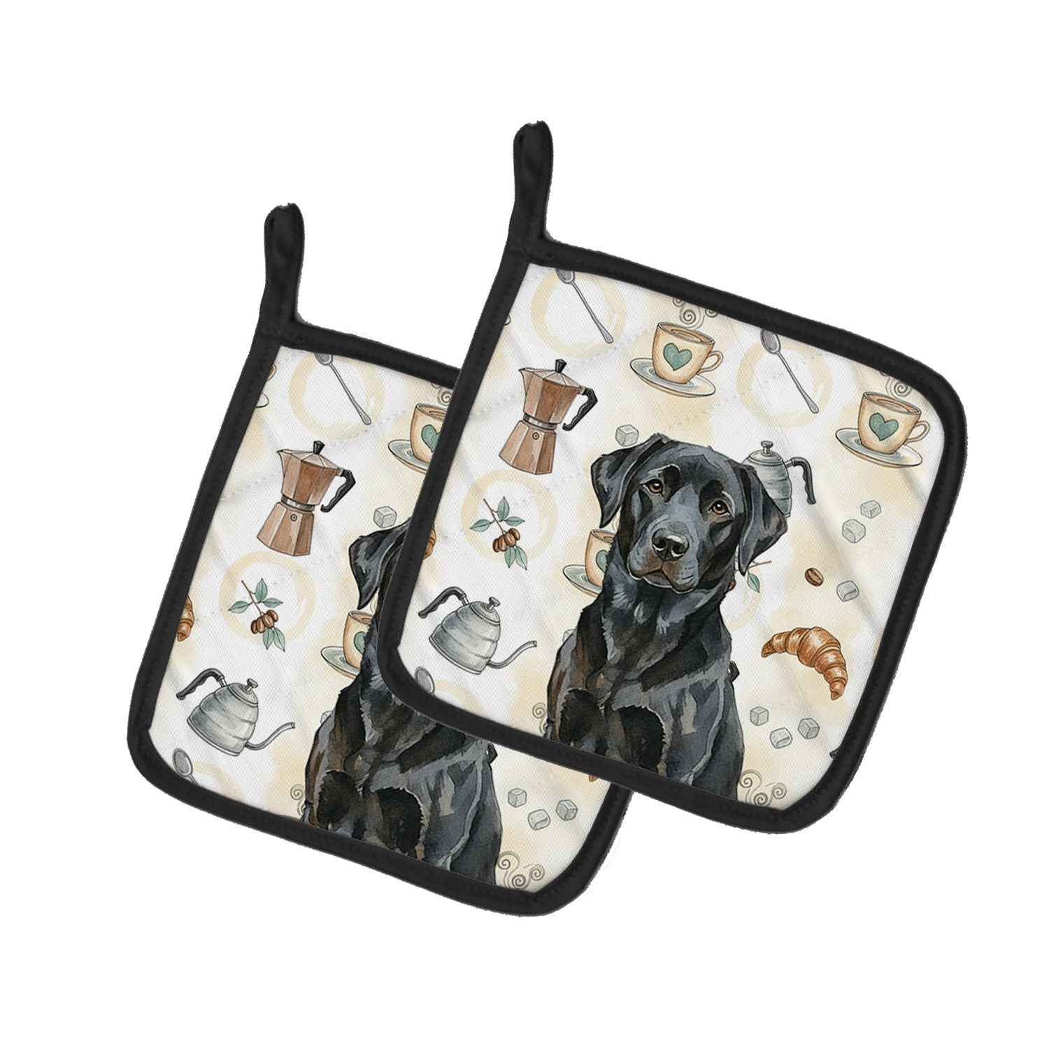 Black Labrador Retriever Coffee Bar Pair of Pot Holders Pair 7.5x7.5 Quilted Insulated Hot Pads Decorative Kitchen Gift Made in 