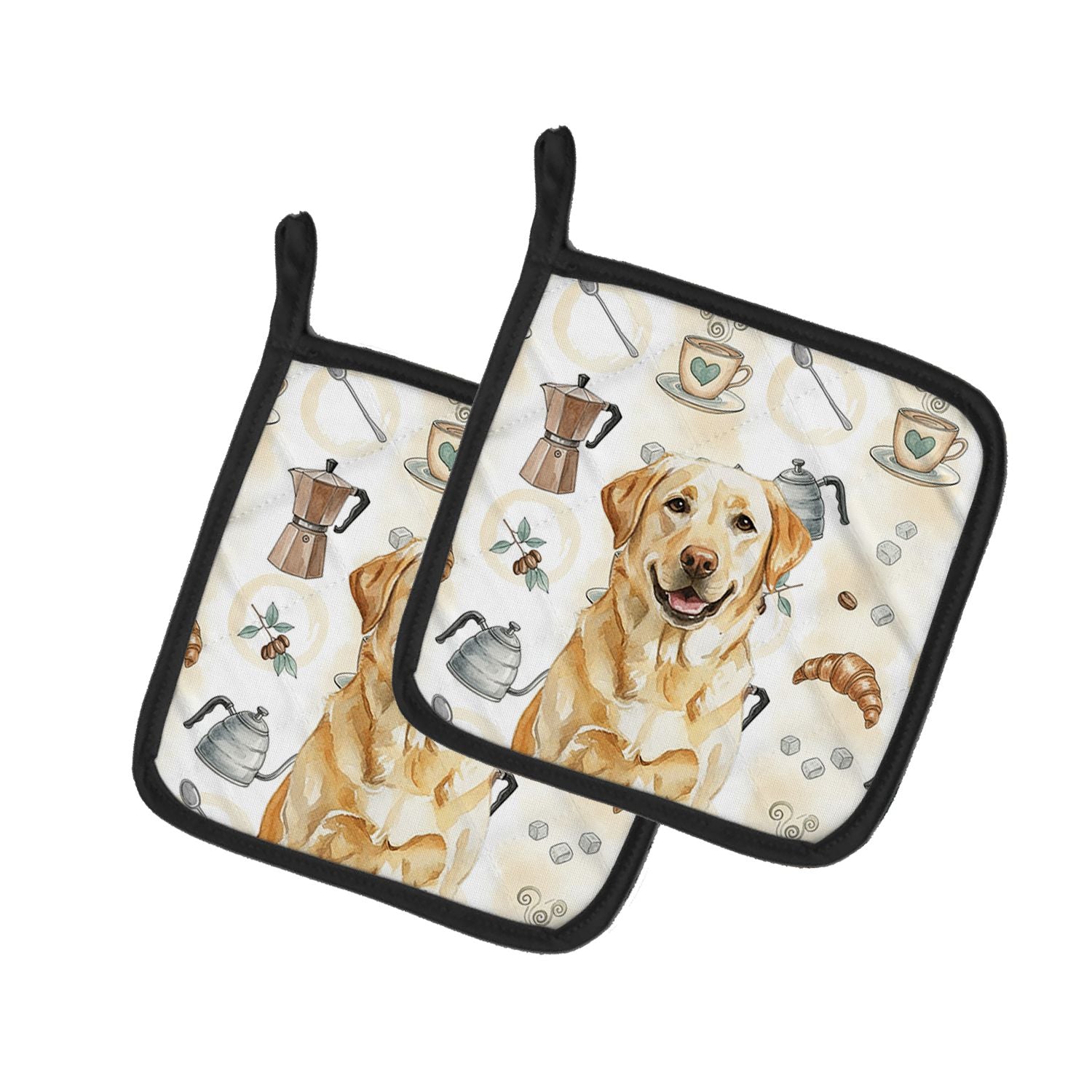 Yellow Labrador Retriever Coffee Bar Pair of Pot Holders Pair 7.5x7.5 Quilted Insulated Hot Pads Decorative Kitchen Gift Made in