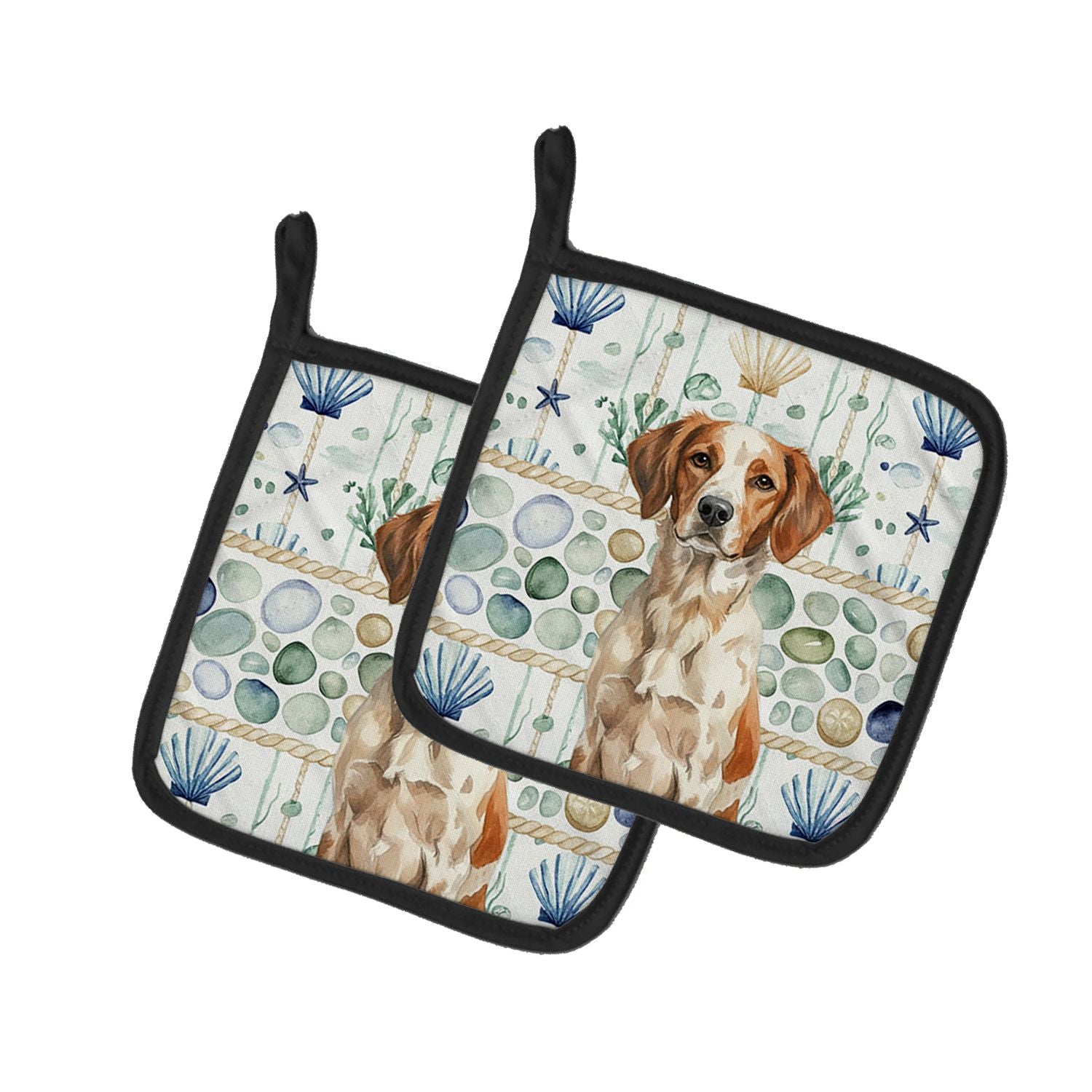 Roan Brittany Coastal Sea Glass Pair of Pot Holders Pair 7.5x7.5 Quilted Insulated Hot Pads Decorative Kitchen Gift Made in USA