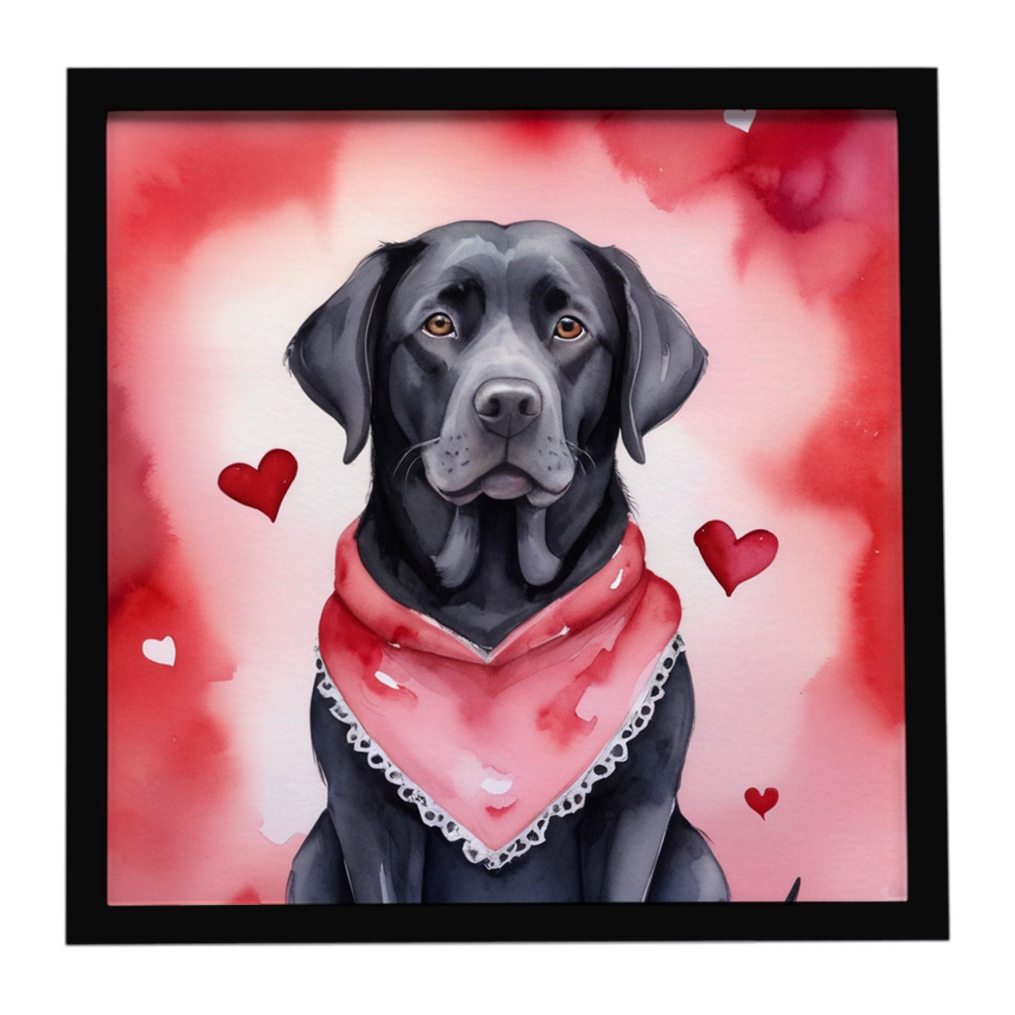 Black Labrador Retriever My Valentine Framed Metal Print Bathroom, Kitchen, Office, Home Decor Wall Art Ready to Hang, Square, 8