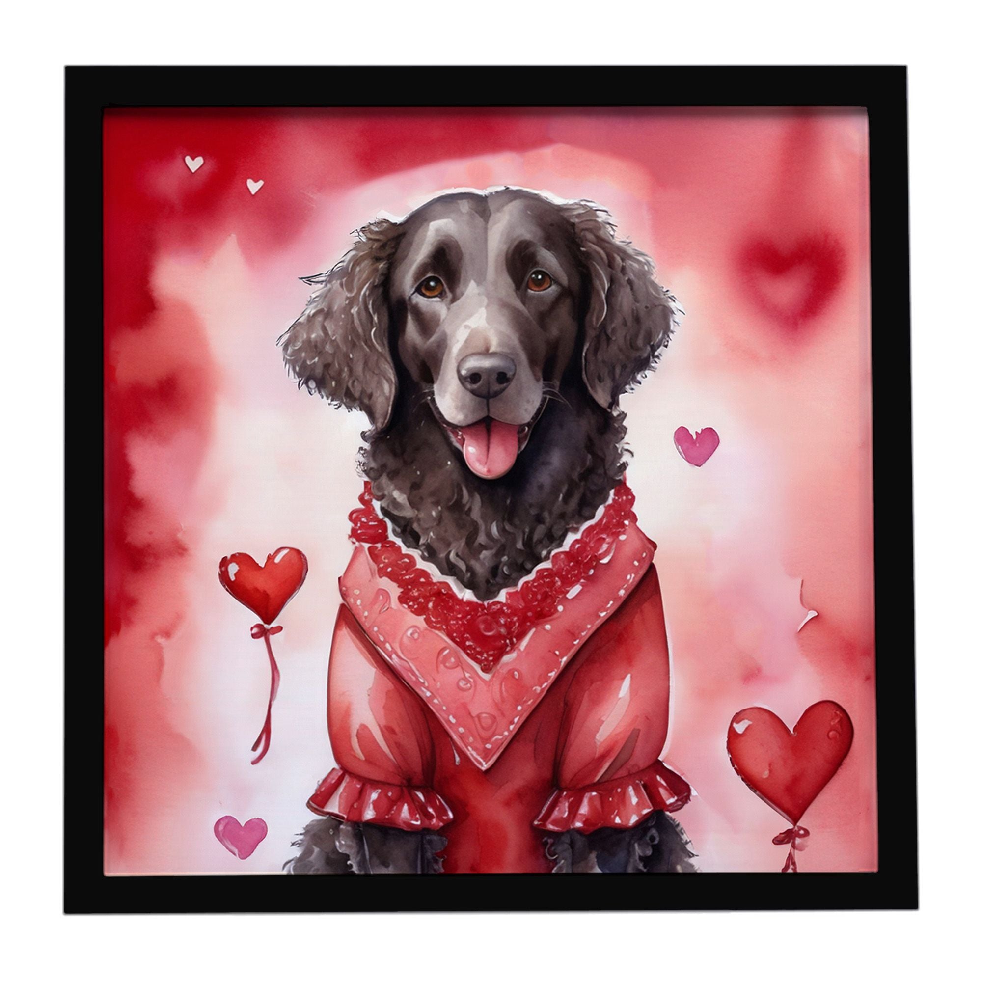 Curly-Coated Retriever My Valentine Framed Metal Print Bathroom, Kitchen, Office, Home Decor Wall Art Ready to Hang, Square, 8X8