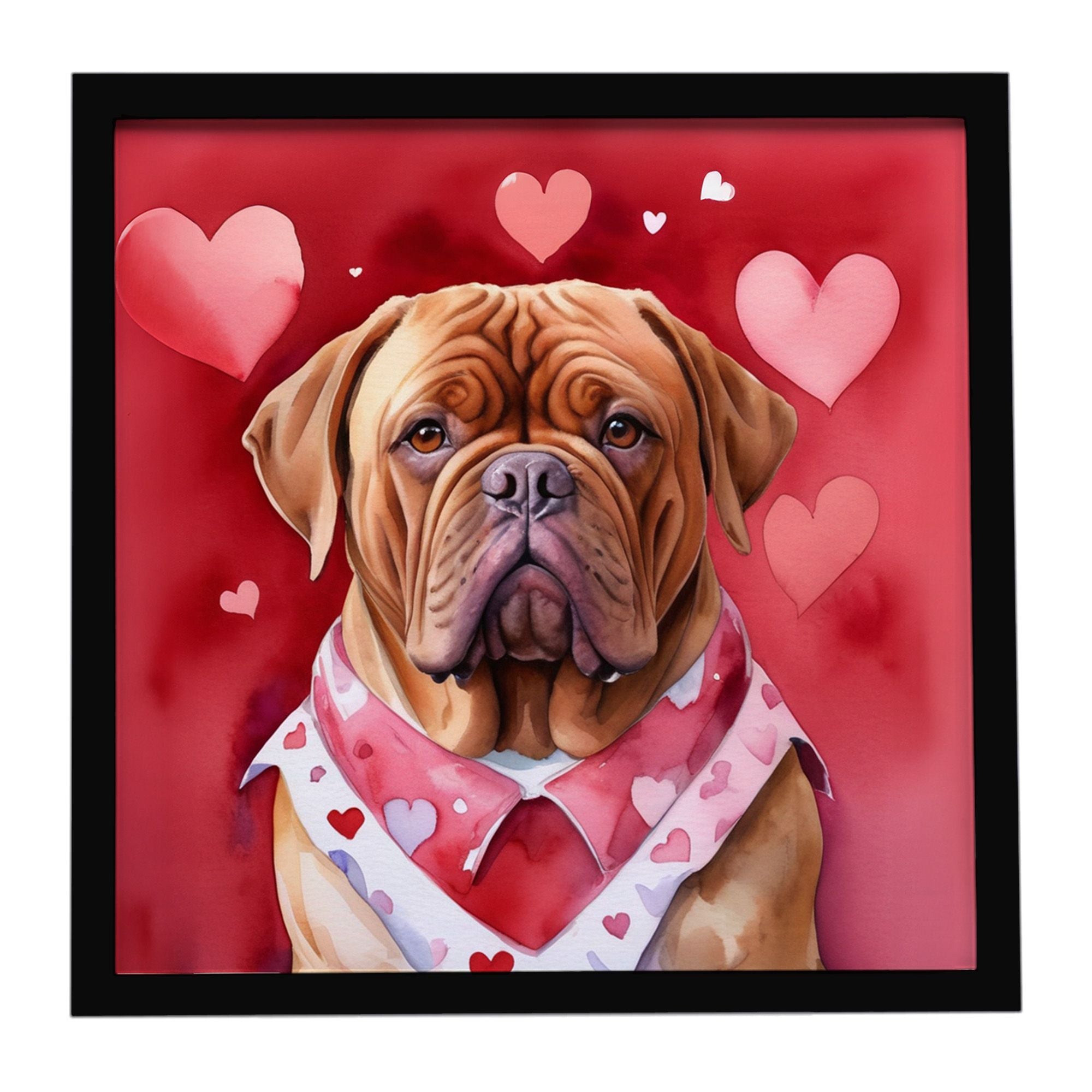 Dogue de Bordeaux My Valentine Framed Metal Print Bathroom, Kitchen, Office, Home Decor Wall Art Ready to Hang, Square, 8X8