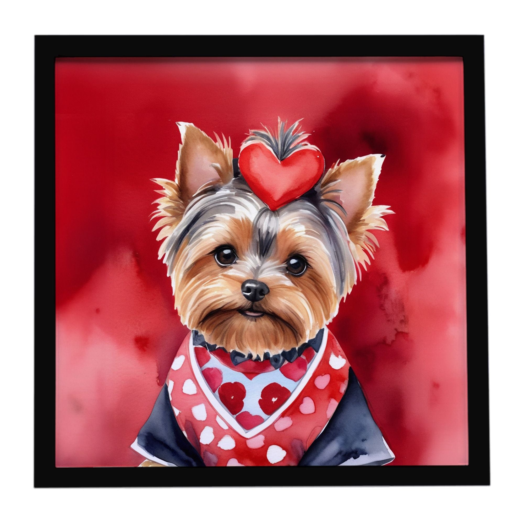 Yorkshire Terrier My Valentine Framed Metal Print Bathroom, Kitchen, Office, Home Decor Wall Art Ready to Hang, Square, 8X8