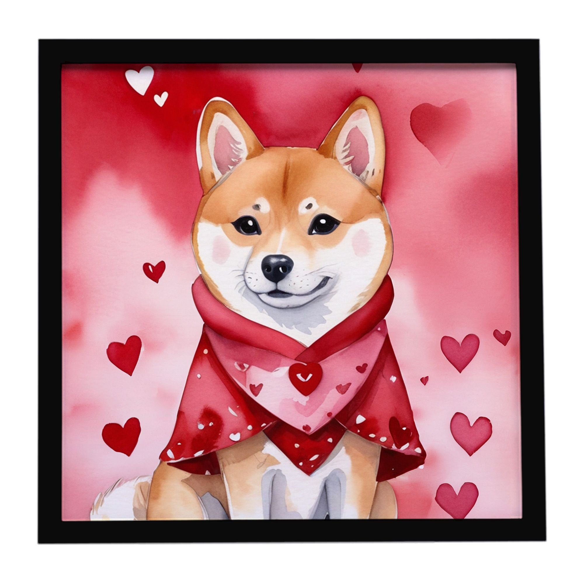 Shiba Inu My Valentine Framed Metal Print Bathroom, Kitchen, Office, Home Decor Wall Art Ready to Hang, Square, 8X8