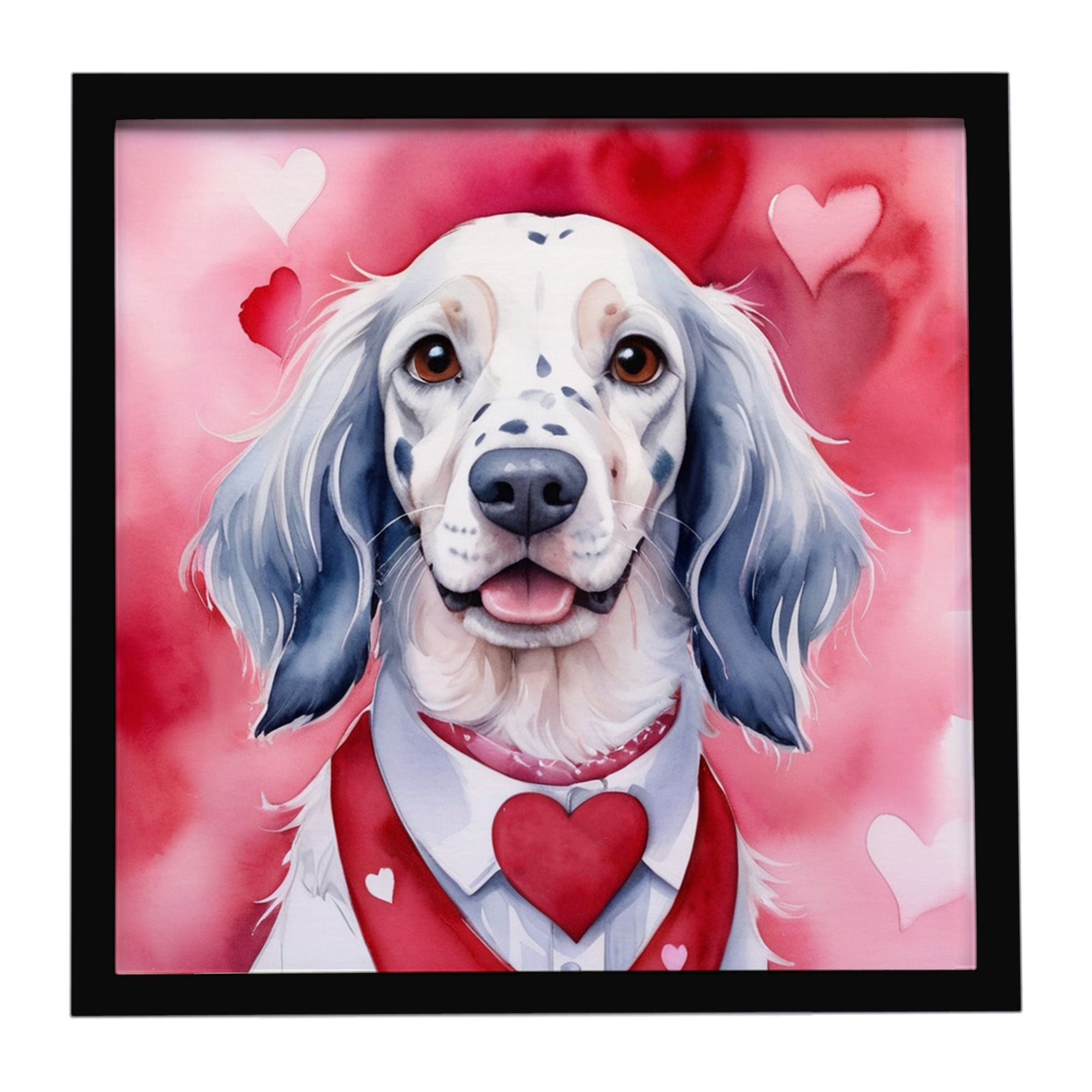 English Setter My Valentine Framed Metal Print Bathroom, Kitchen, Office, Home Decor Wall Art Ready to Hang, Square, 8X8