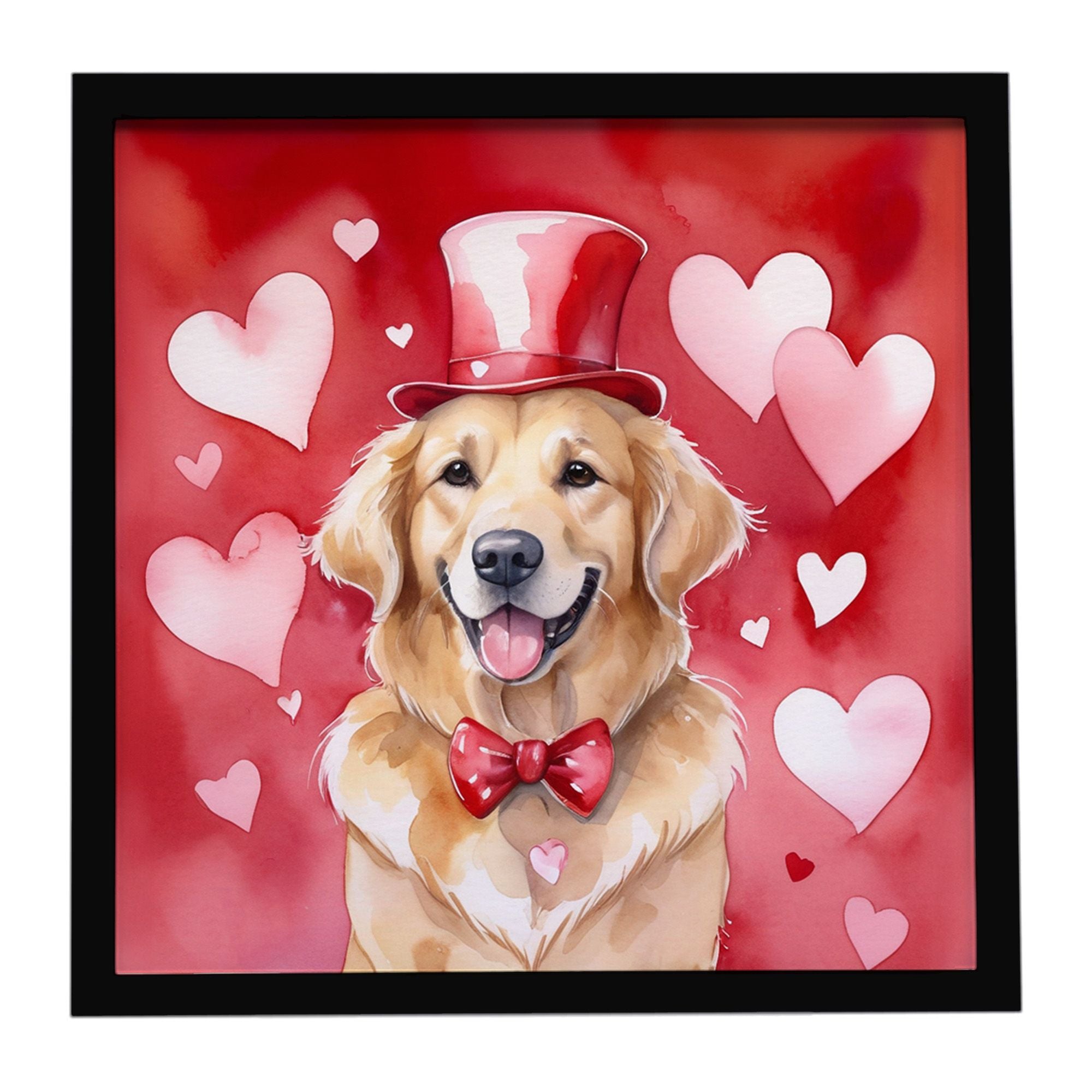 Golden Retriever My Valentine Framed Metal Print Bathroom, Kitchen, Office, Home Decor Wall Art Ready to Hang, Square, 8X8
