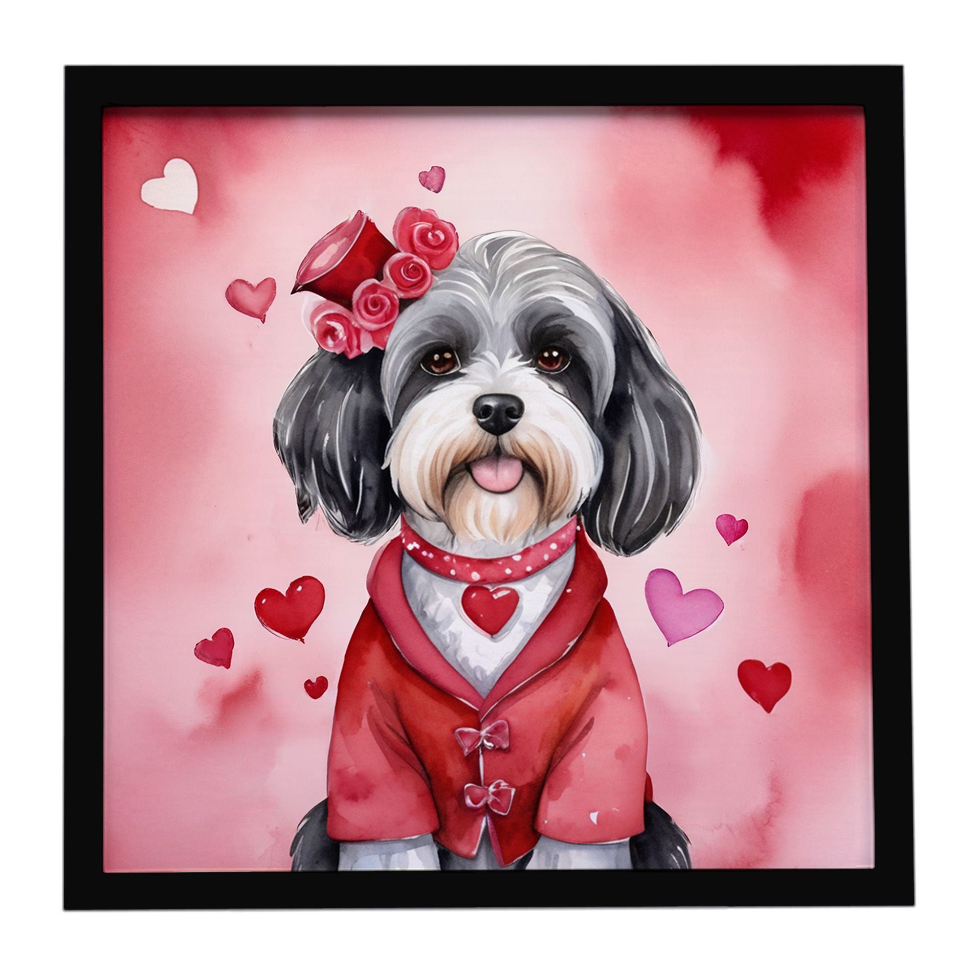 Tibetan Terrier My Valentine Framed Metal Print Bathroom, Kitchen, Office, Home Decor Wall Art Ready to Hang, Square, 8X8