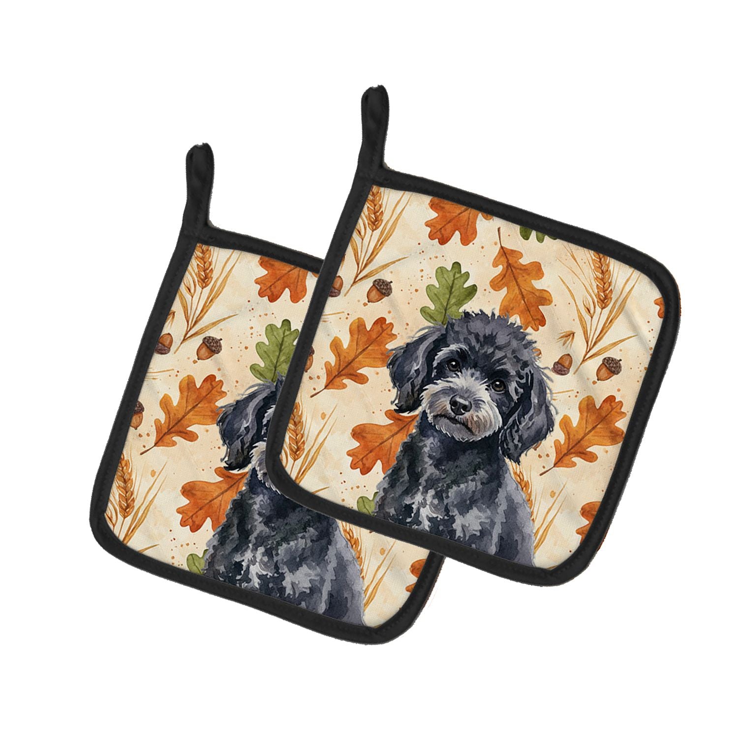 Toy Black Poodle Heirloom Fall Pair of Pot Holders Pair 7.5x7.5 Quilted Insulated Hot Pads Decorative Kitchen Gift Made in USA