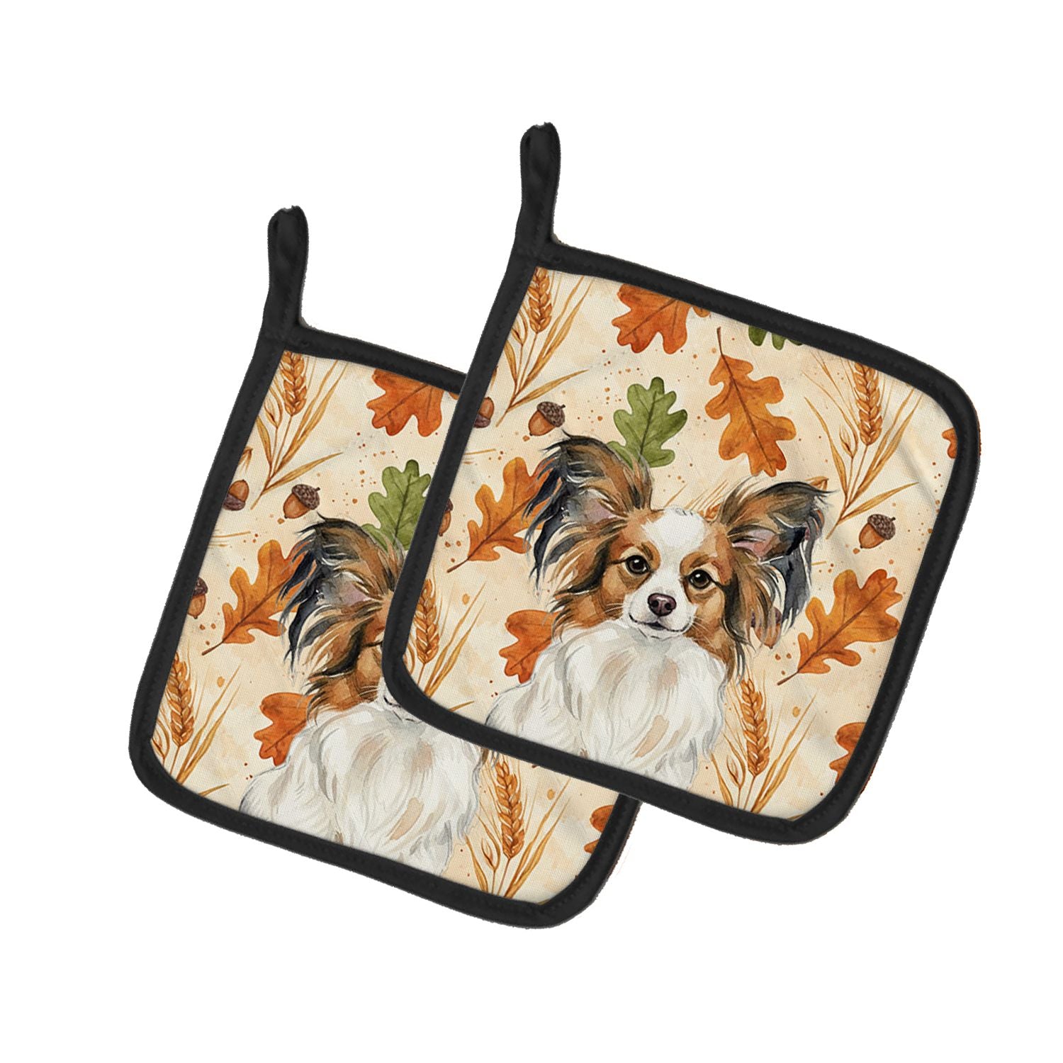 White with Sable Papillon Heirloom Fall Pair of Pot Holders Pair 7.5x7.5 Quilted Insulated Hot Pads Decorative Kitchen Gift Made