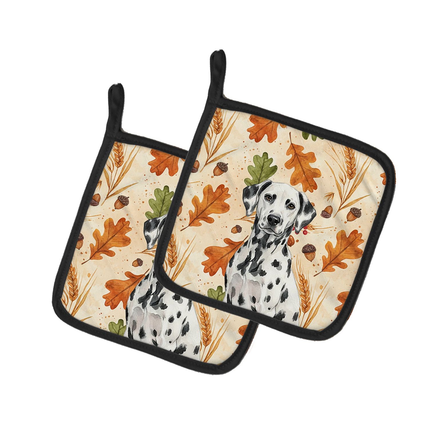 Dalmatian Heirloom Fall Pair of Pot Holders Pair 7.5x7.5 Quilted Insulated Hot Pads Decorative Kitchen Gift Made in USA