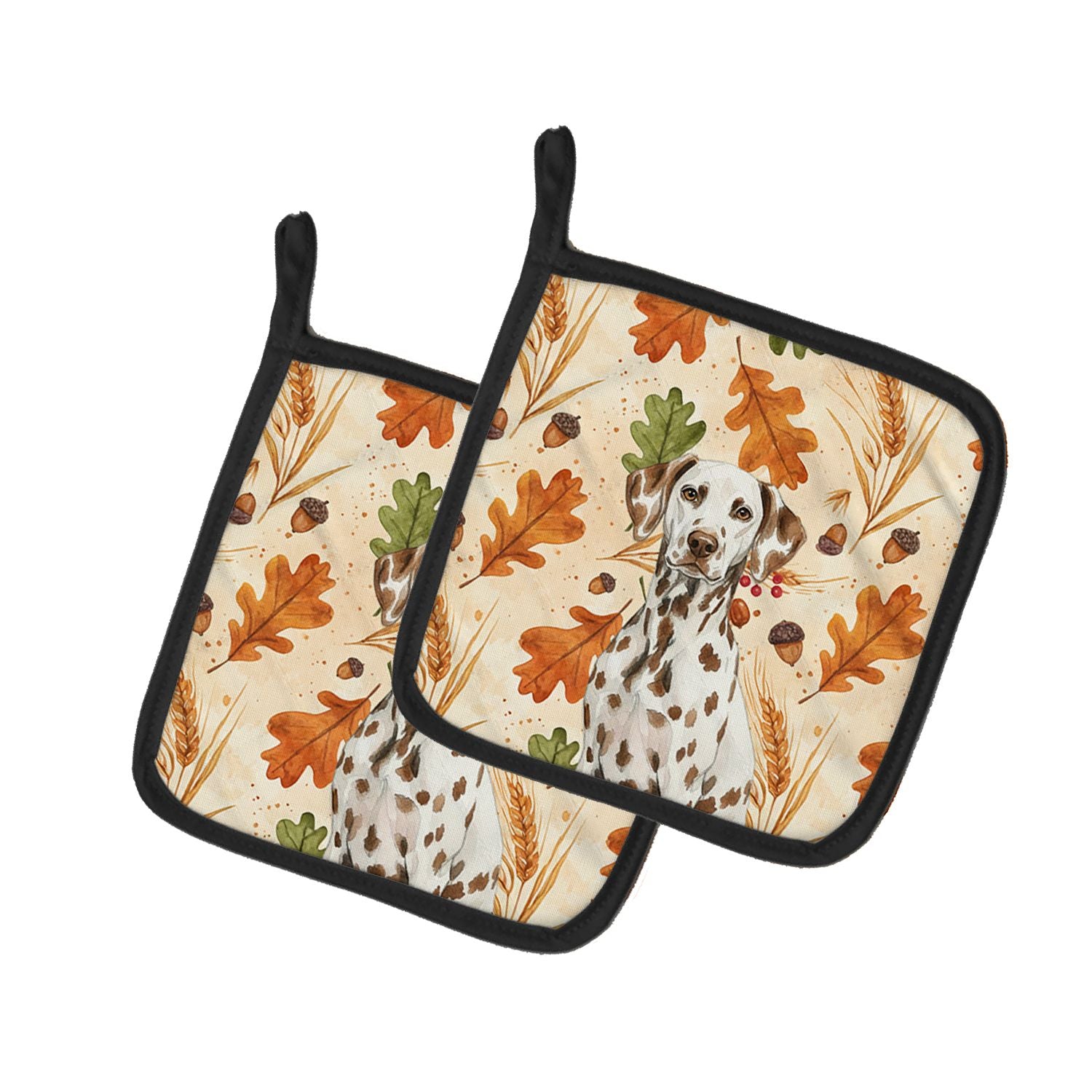 Liver Dalmatian Heirloom Fall Pair of Pot Holders Pair 7.5x7.5 Quilted Insulated Hot Pads Decorative Kitchen Gift Made in USA