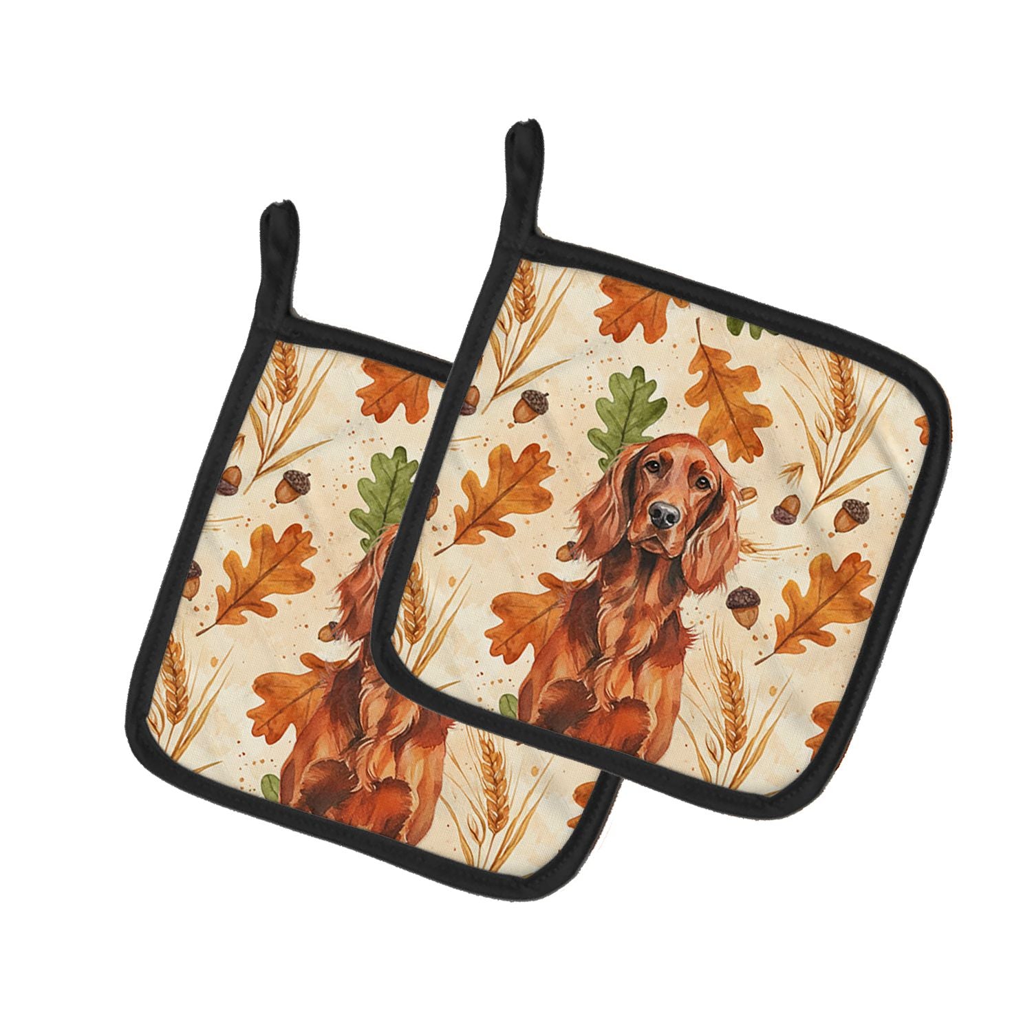 Irish Setter Heirloom Fall Pair of Pot Holders Pair 7.5x7.5 Quilted Insulated Hot Pads Decorative Kitchen Gift Made in USA